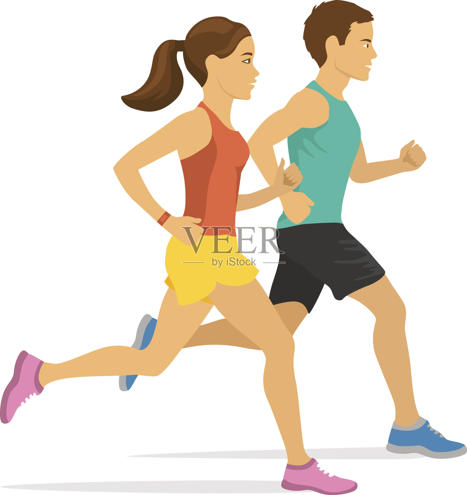 慢跑的夫妇。男人和女人在跑步插画图片素材
