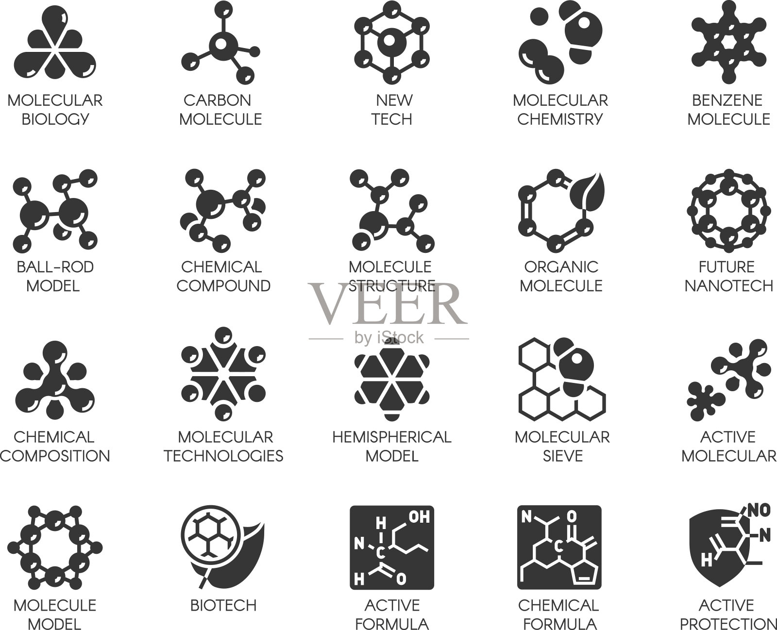 完美的20个图标在平面风格的科学，化学，物理，医疗，教育项目。向量抽象黑色标志孤立设计元素图片