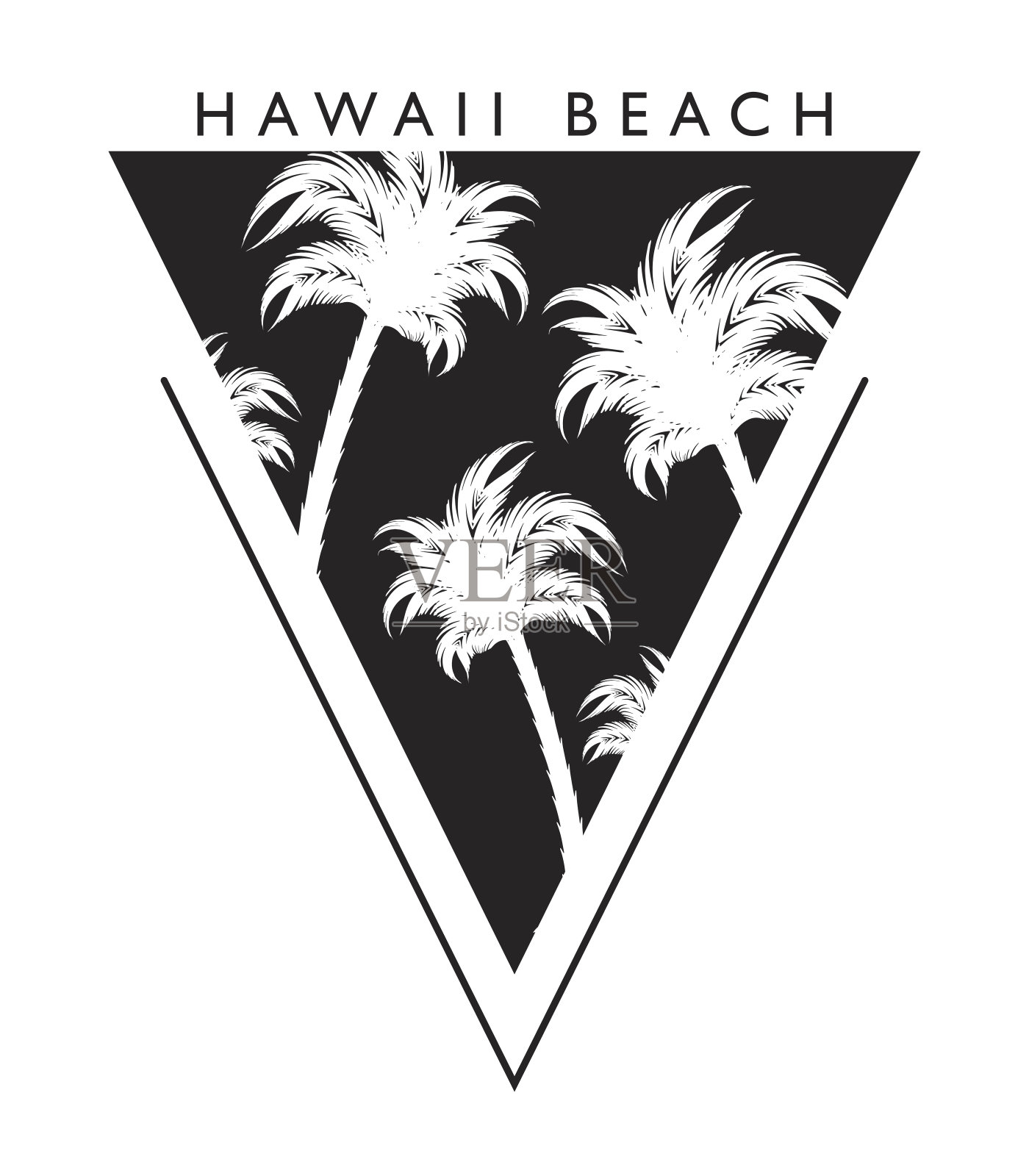 夏威夷海滩排版与棕榈树夏季度假概念t恤图形矢量印花设计插画图片素材