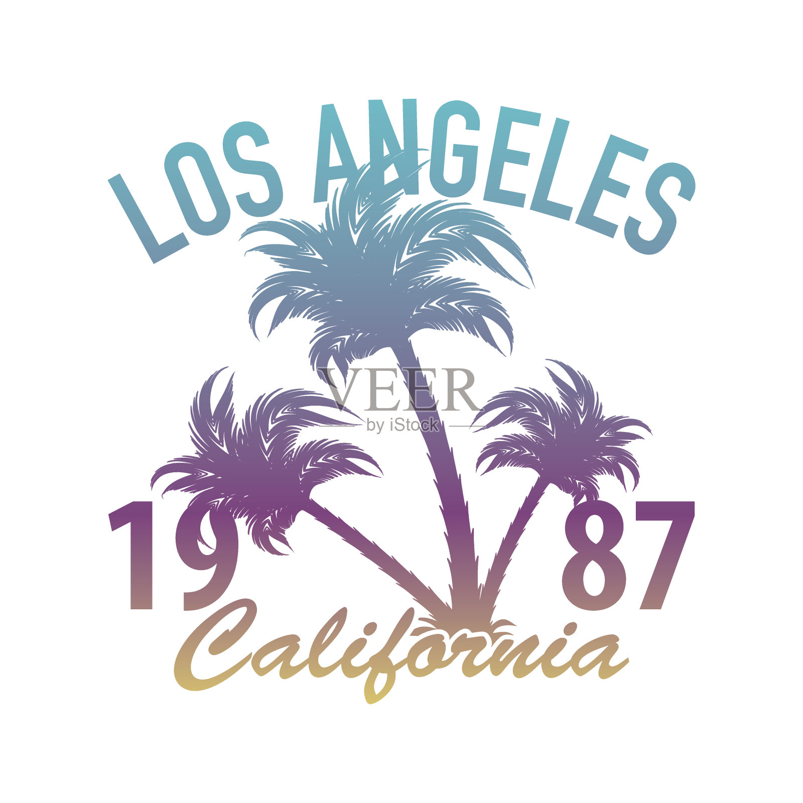 加州洛杉矶印刷与棕榈树夏季度假海滩概念t恤图形矢量打印设计插画图片素材