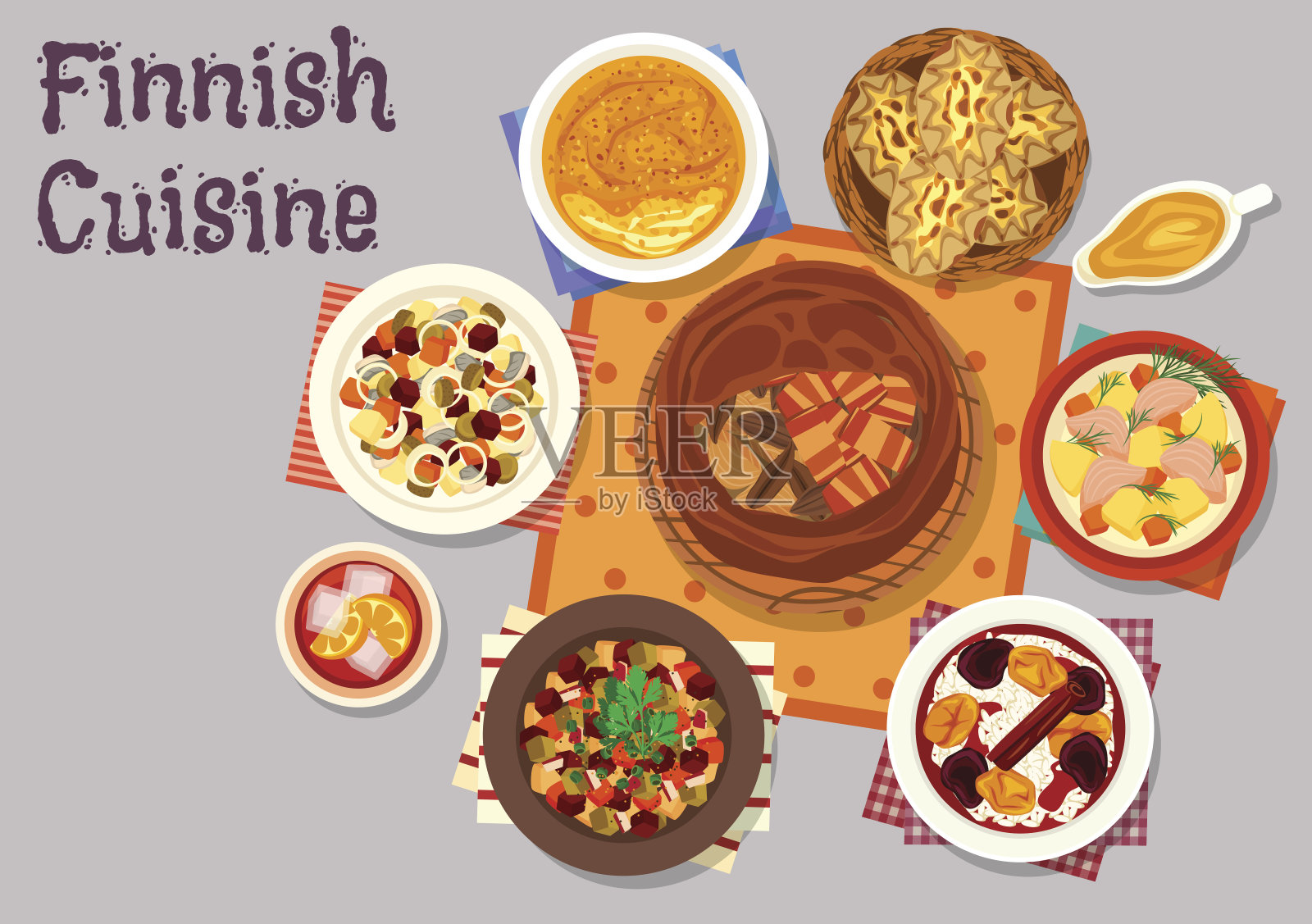 芬兰菜传统菜肴图标设计插画图片素材