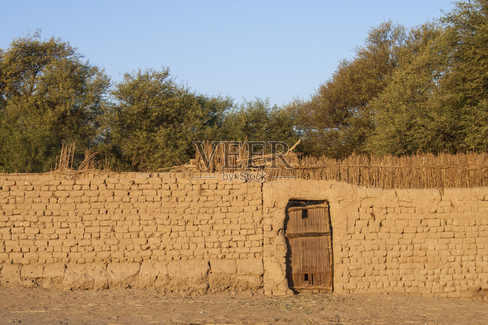 埃及达赫拉绿洲的木门和泥墙照片摄影图片