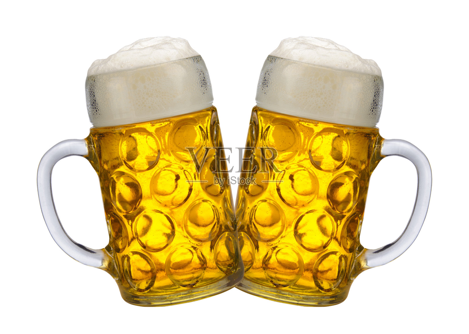 慕尼黑啤酒节上的两个大啤酒杯照片摄影图片