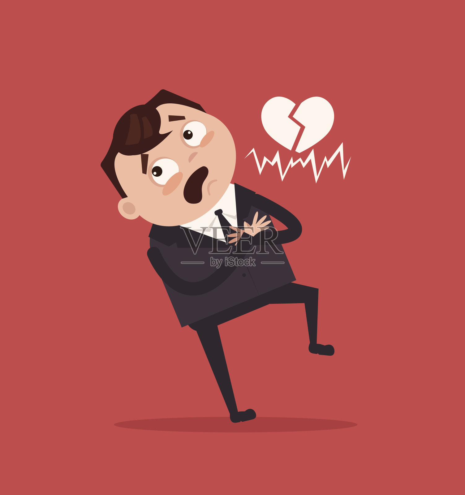 伤心不快乐的上班族商人性格有心脏病插画图片素材