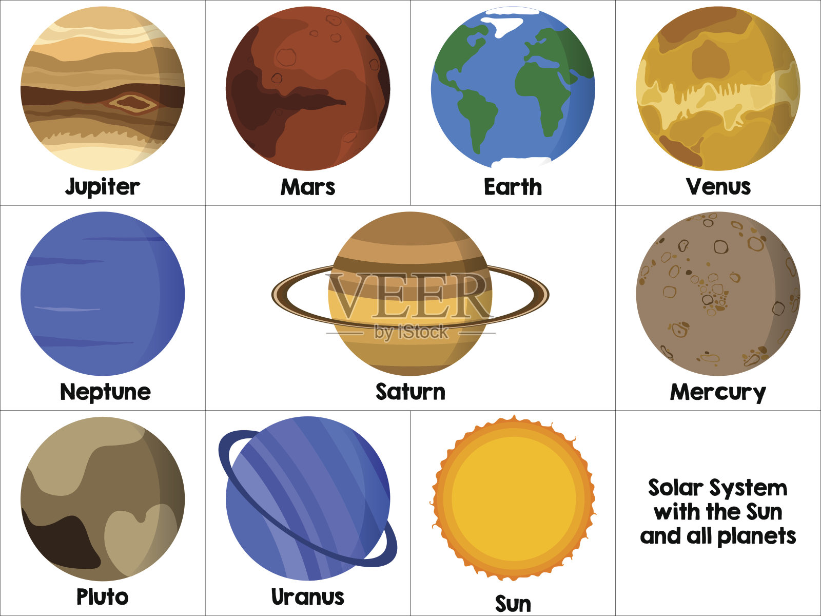 太阳系所有行星的图标插画图片素材