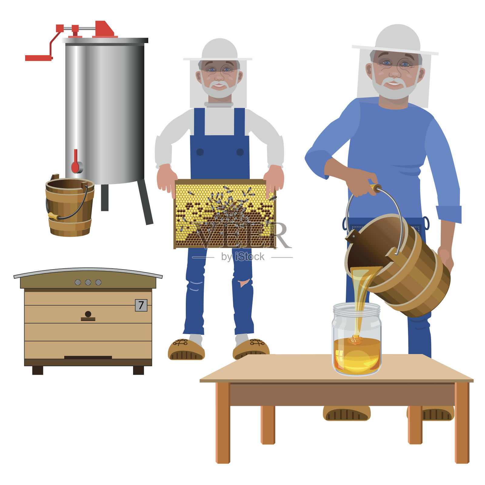 养蜂人提取蜂蜜设计元素图片