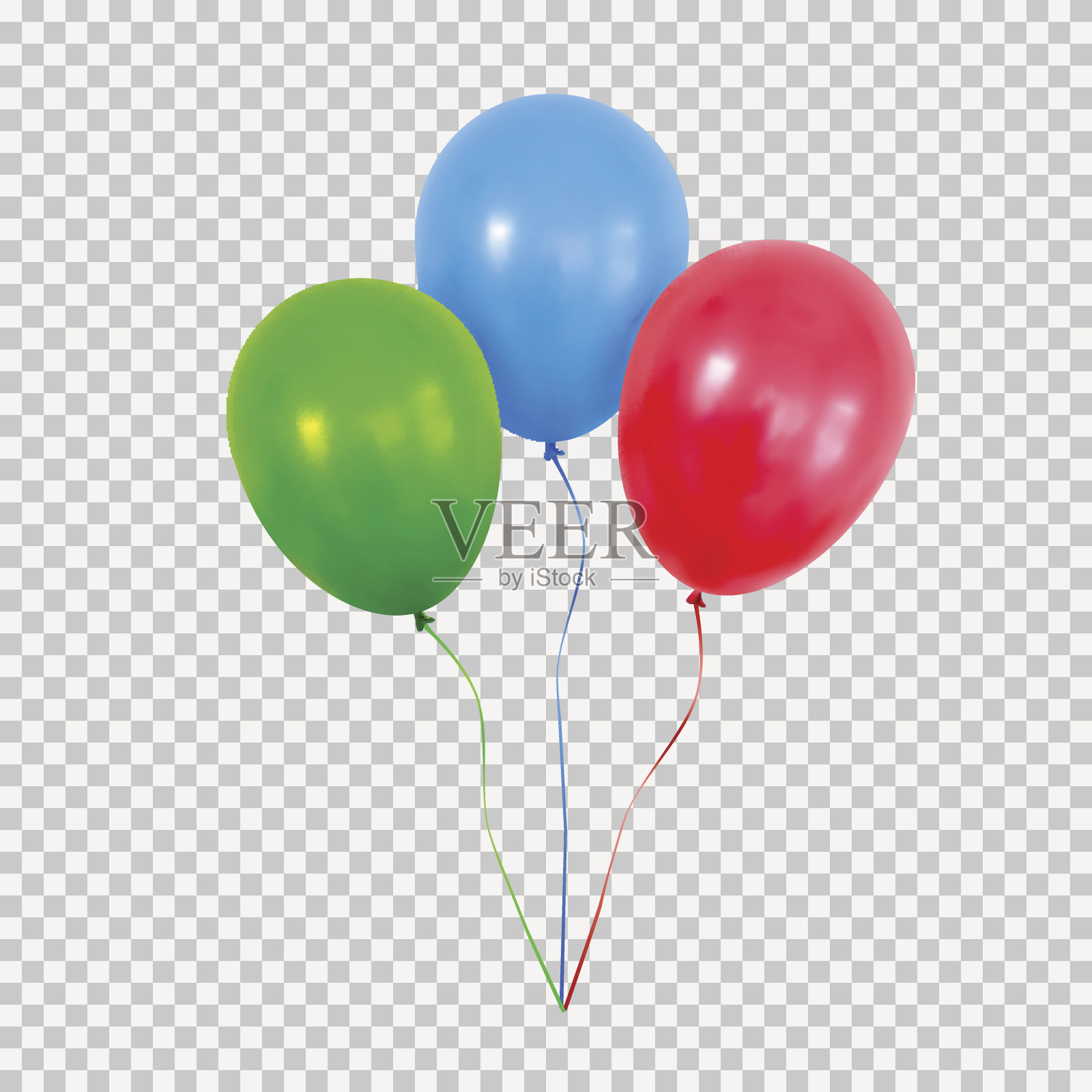红色绿色和蓝色氦气球设置孤立在透明的背景。设计元素图片
