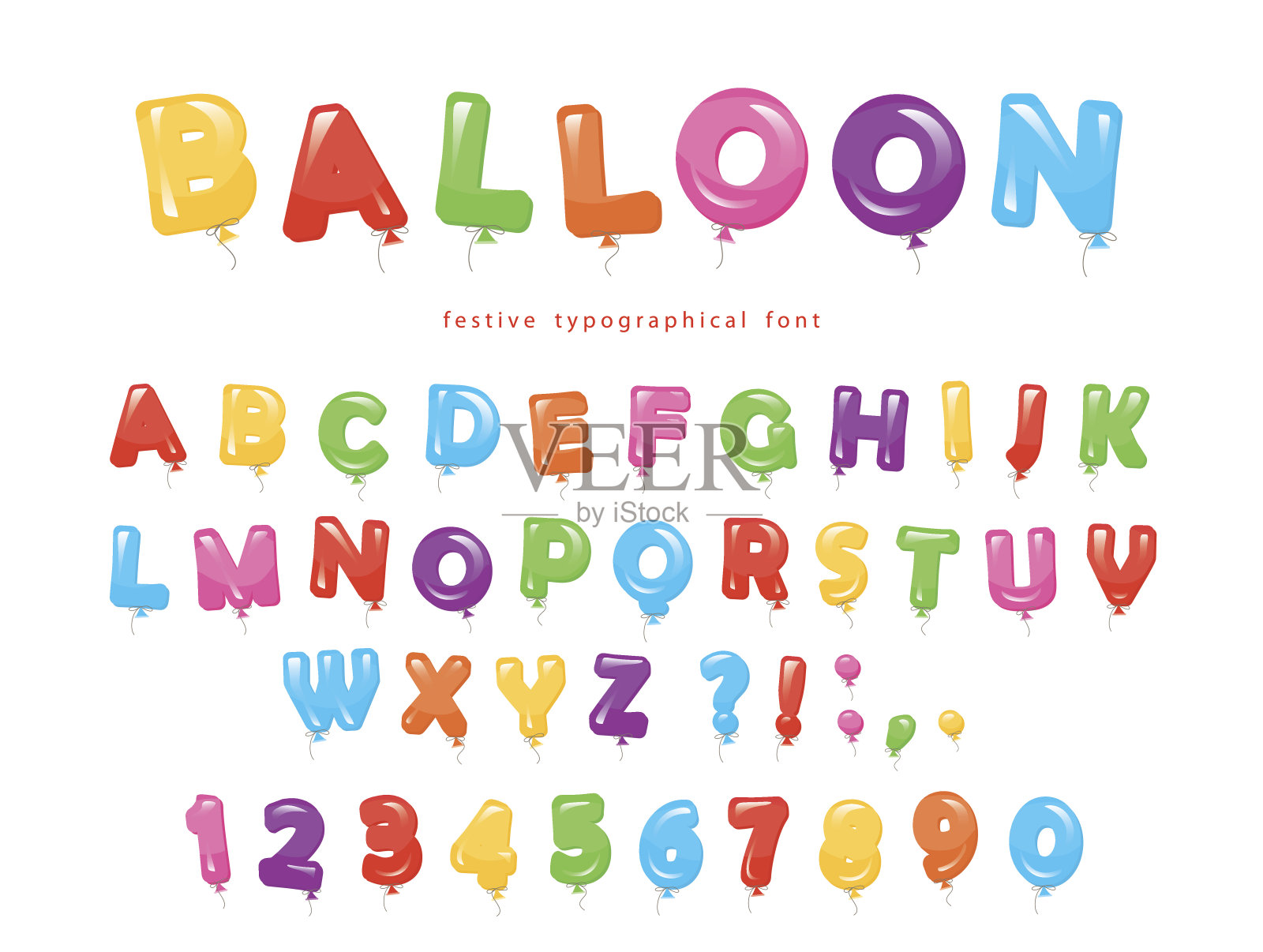 气球五彩缤纷的字体。节日光泽的ABC字母和数字。为生日、宝宝送礼会庆祝。设计元素图片