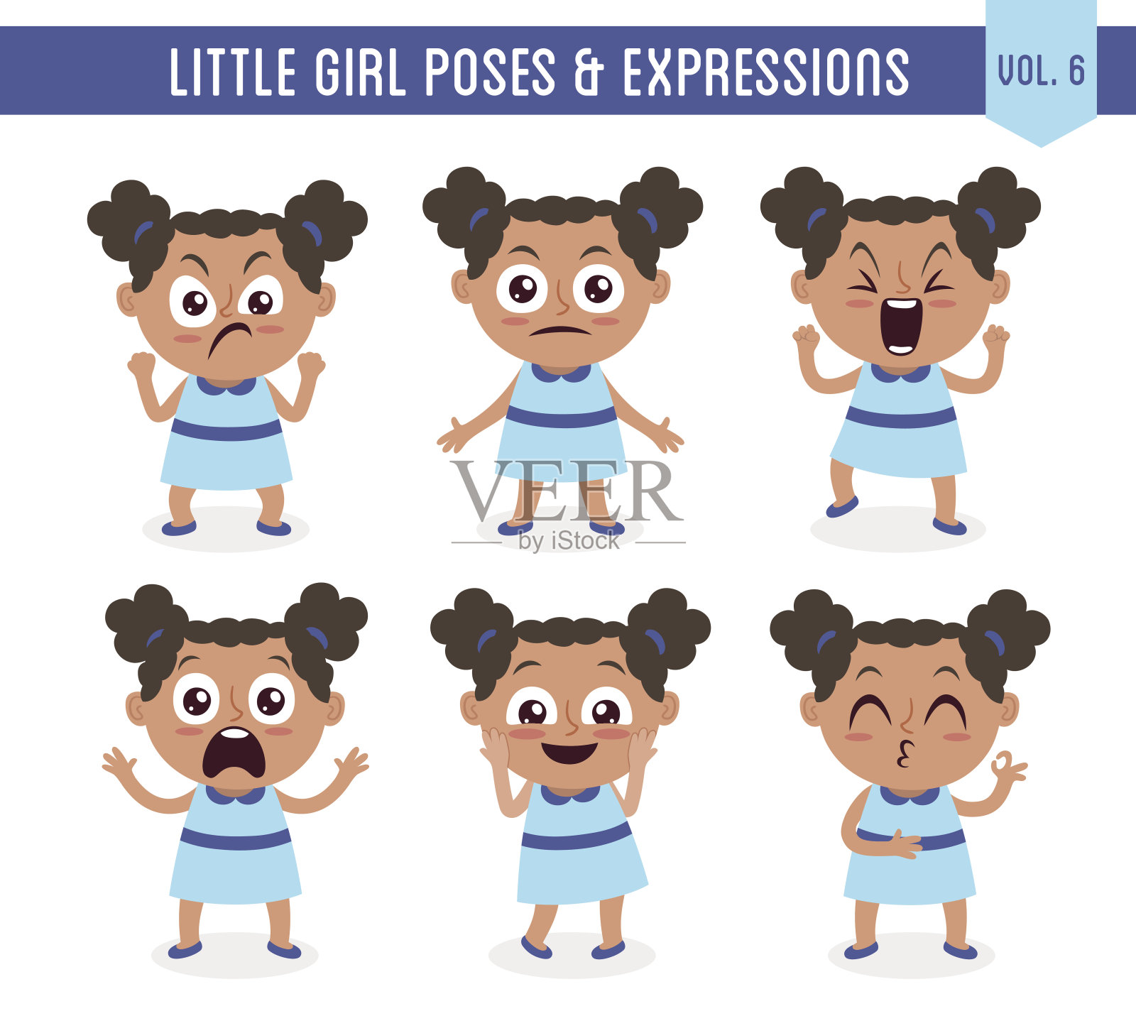 小黑女孩的姿势和表情(6 / 8卷)插画图片素材