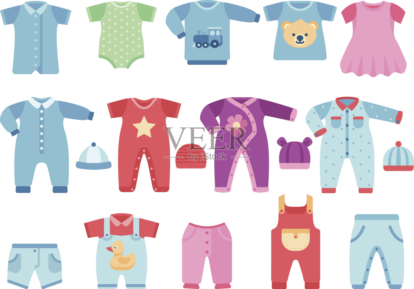男孩和女孩婴儿服装。婴儿向量的衣服设计元素图片
