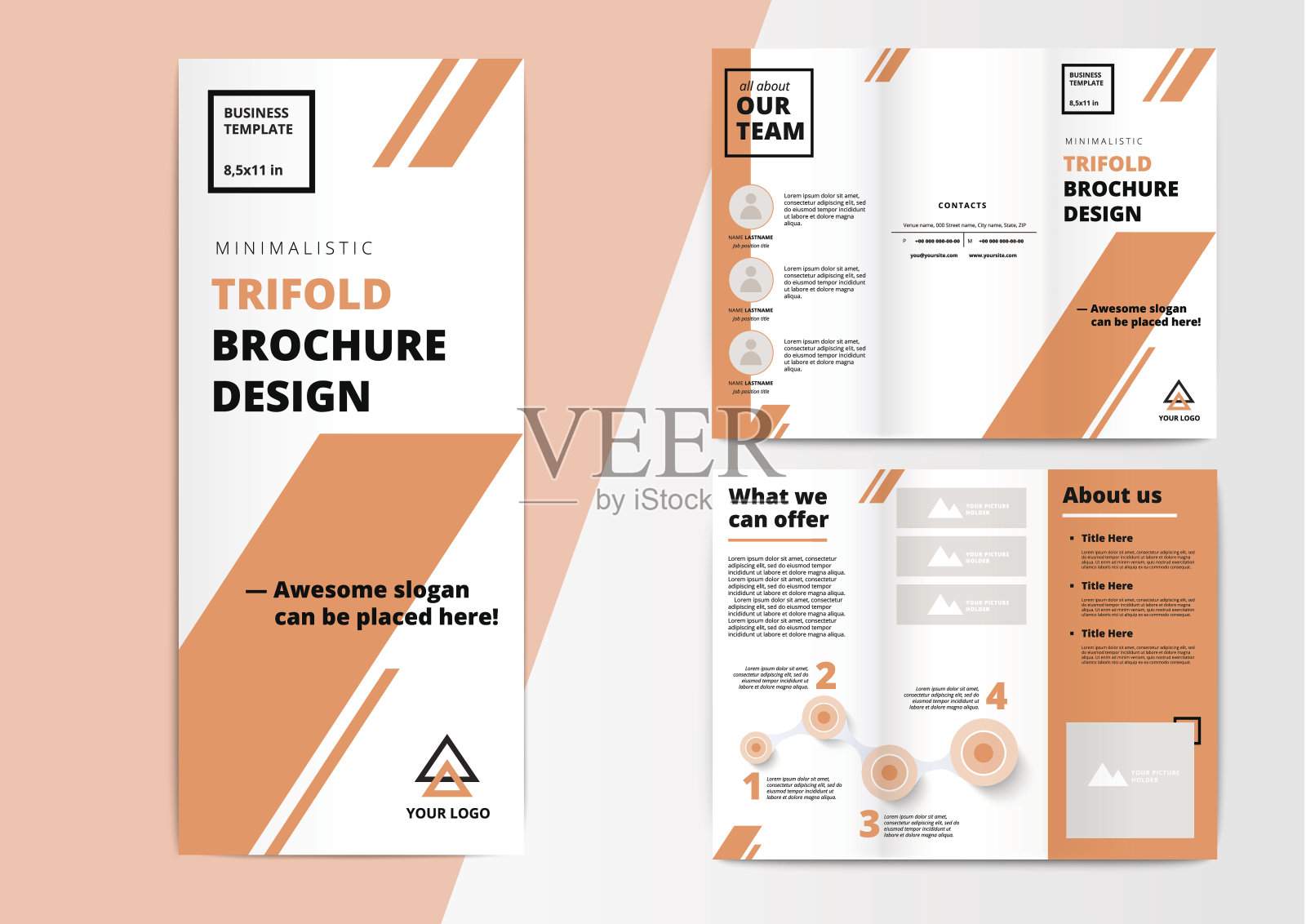 Сorporate展示三重宣传册设计。创新业务设计模板素材