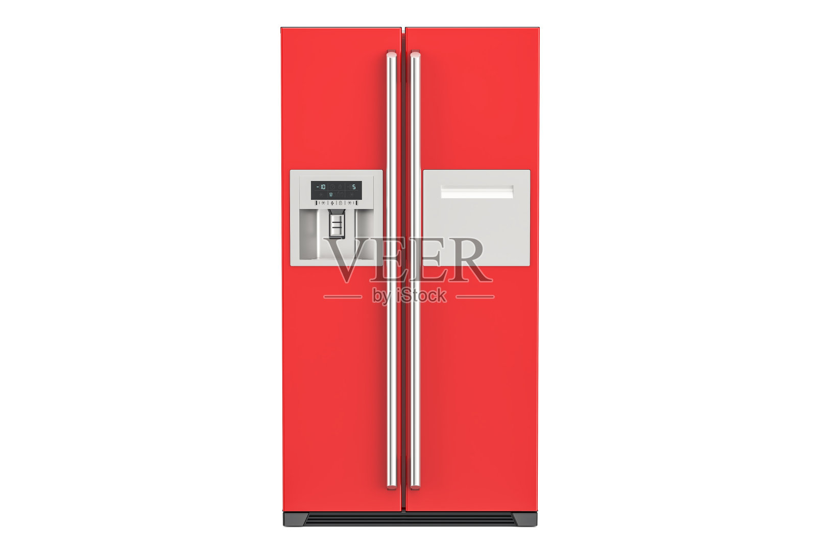 红色冰箱与并排的门系统，3D渲染隔离在白色背景照片摄影图片