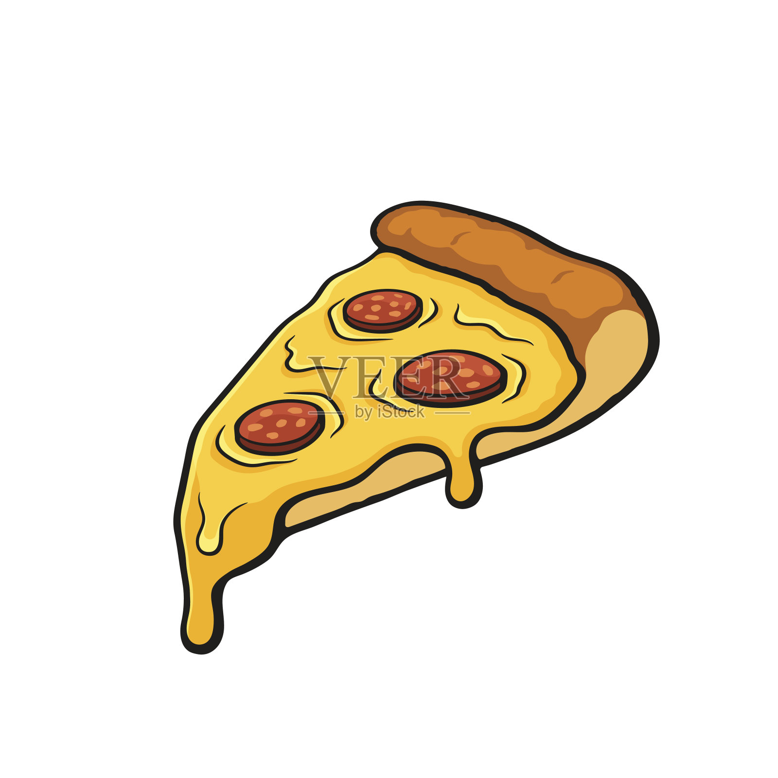 卡通与轮廓披萨切片融化的奶酪和意大利辣香肠设计元素图片