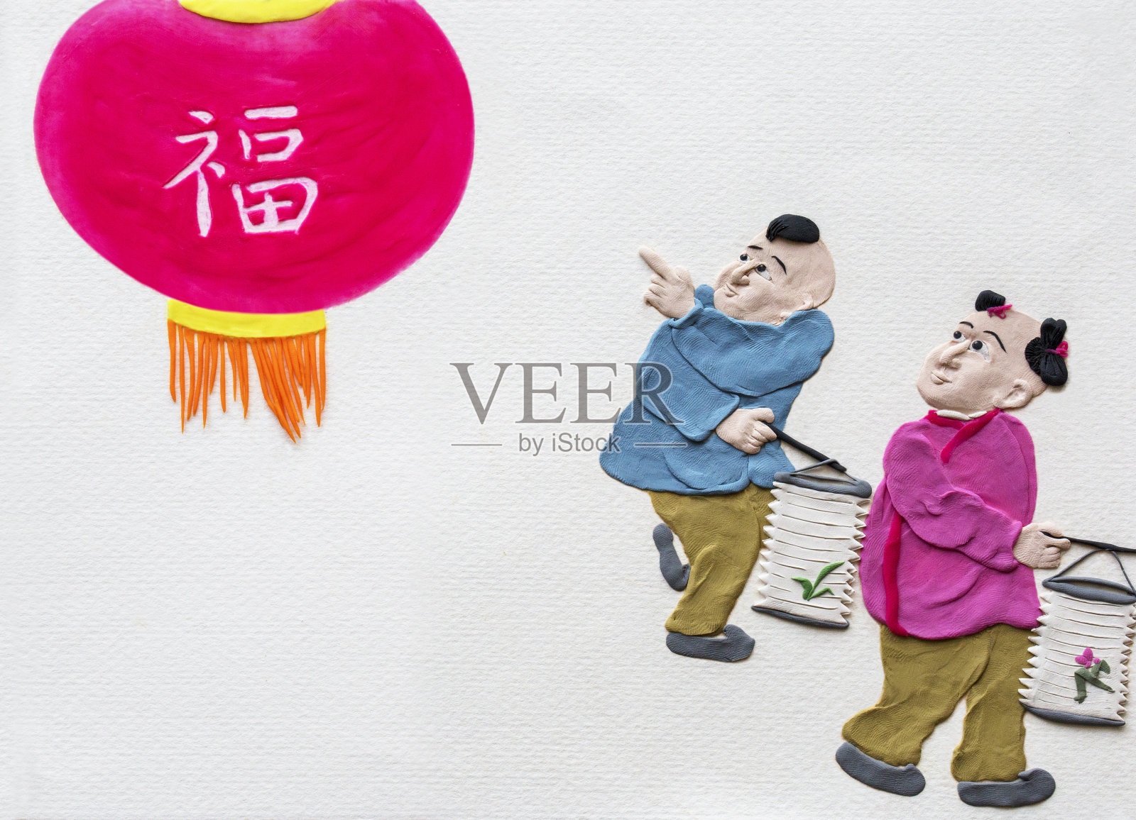 手工泥塑插图:中国的春节装饰品插画图片素材