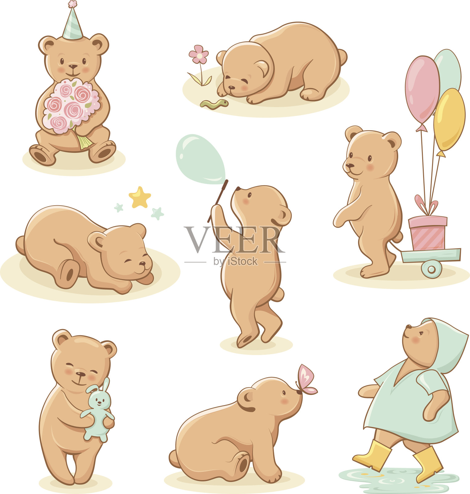 可爱的小熊角色集。插画图片素材