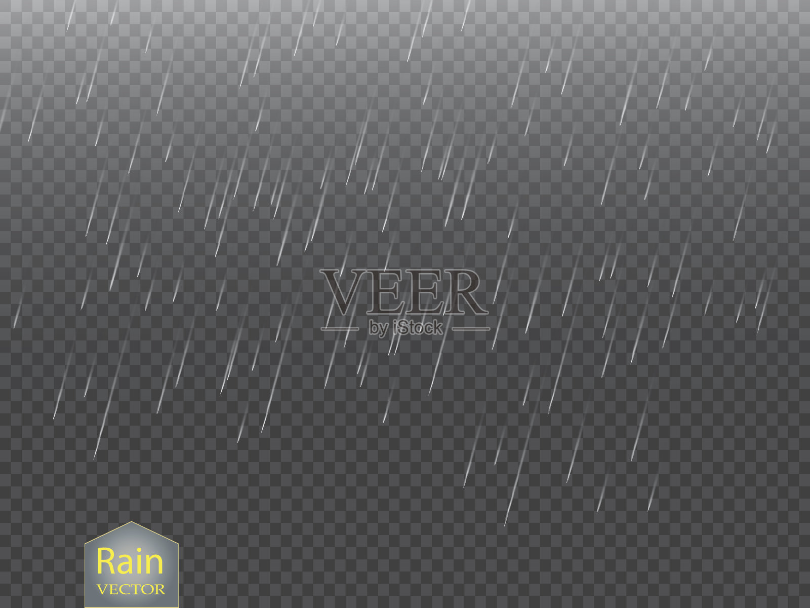 雨透明模板背景。水滴下落纹理。自然降雨在方格背景设计元素图片