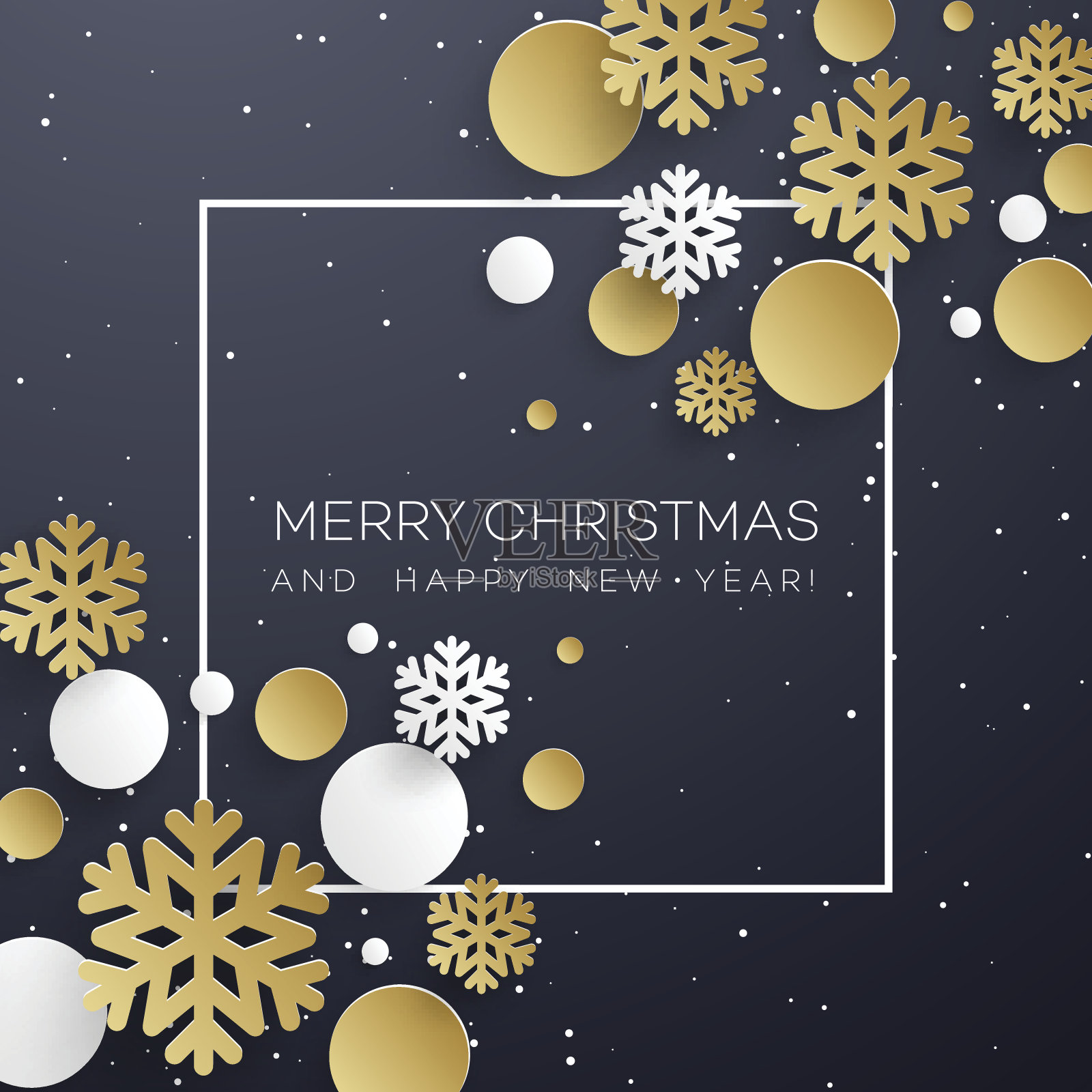 圣诞的背景用金色和白色的纸雪花在黑色。明信片，小册子，传单，海报的模板。矢量插图EPS1背景图片素材