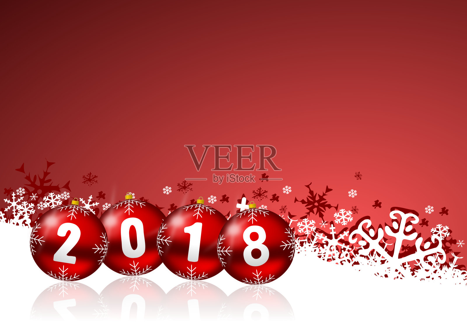 2018年的新年背景是圣诞球和雪花。设计模板素材