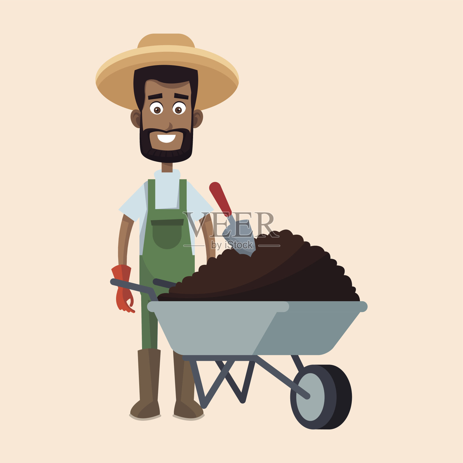 非洲农民用草帽手推车运土插画图片素材