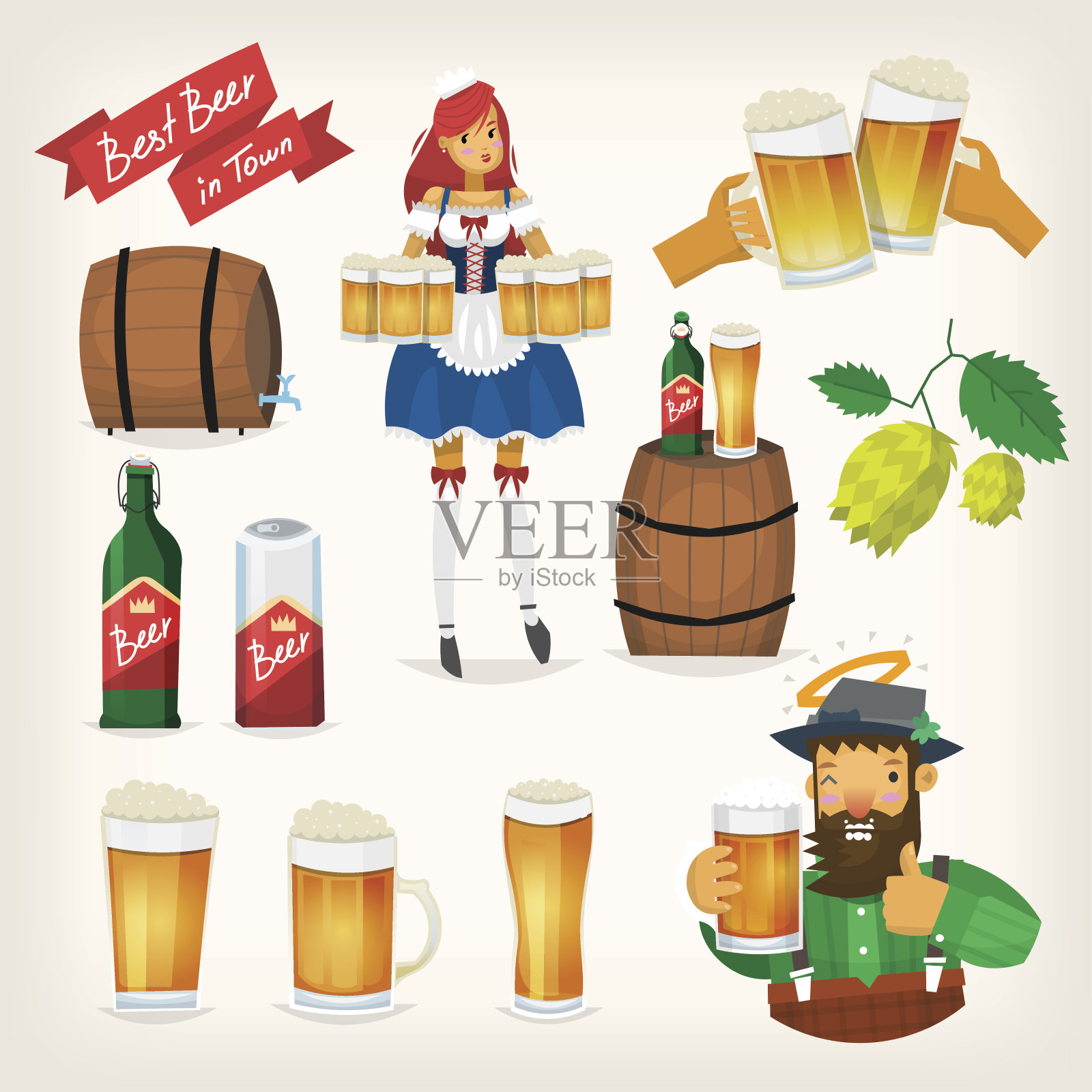 啤酒节的元素插画图片素材