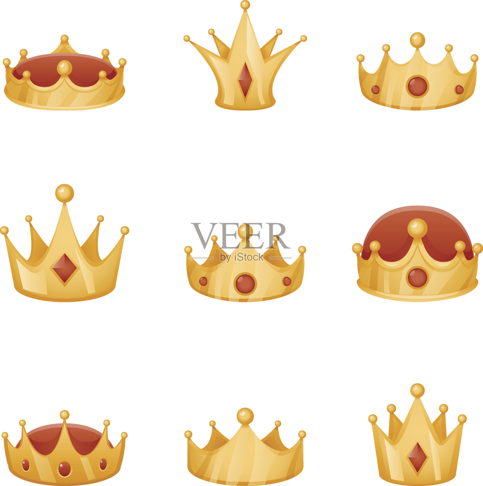 皇家皇冠头部权力3d卡通图标集孤立矢量插图插画图片素材
