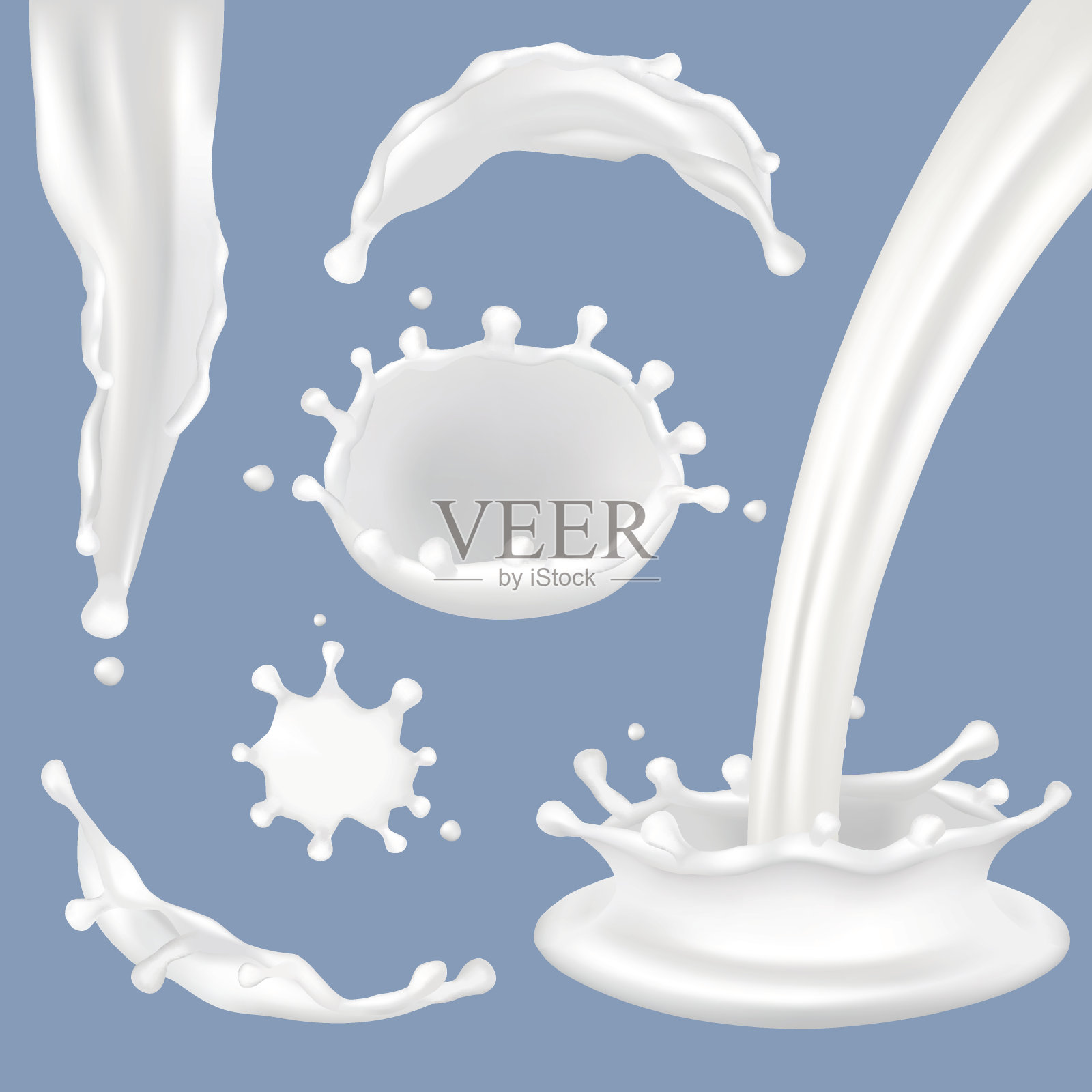向量现实牛奶喷溅图标设置插画图片素材