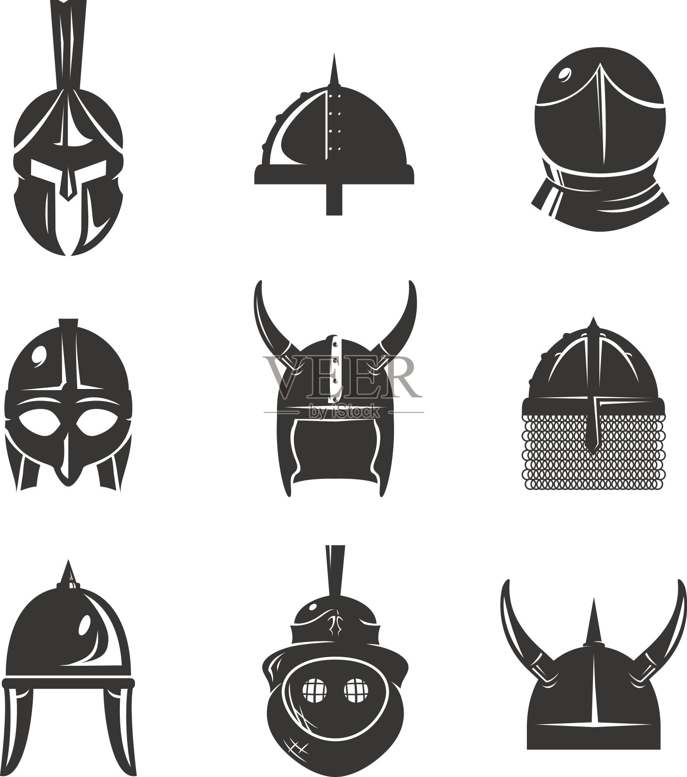 战士头盔平面图标设置插画图片素材