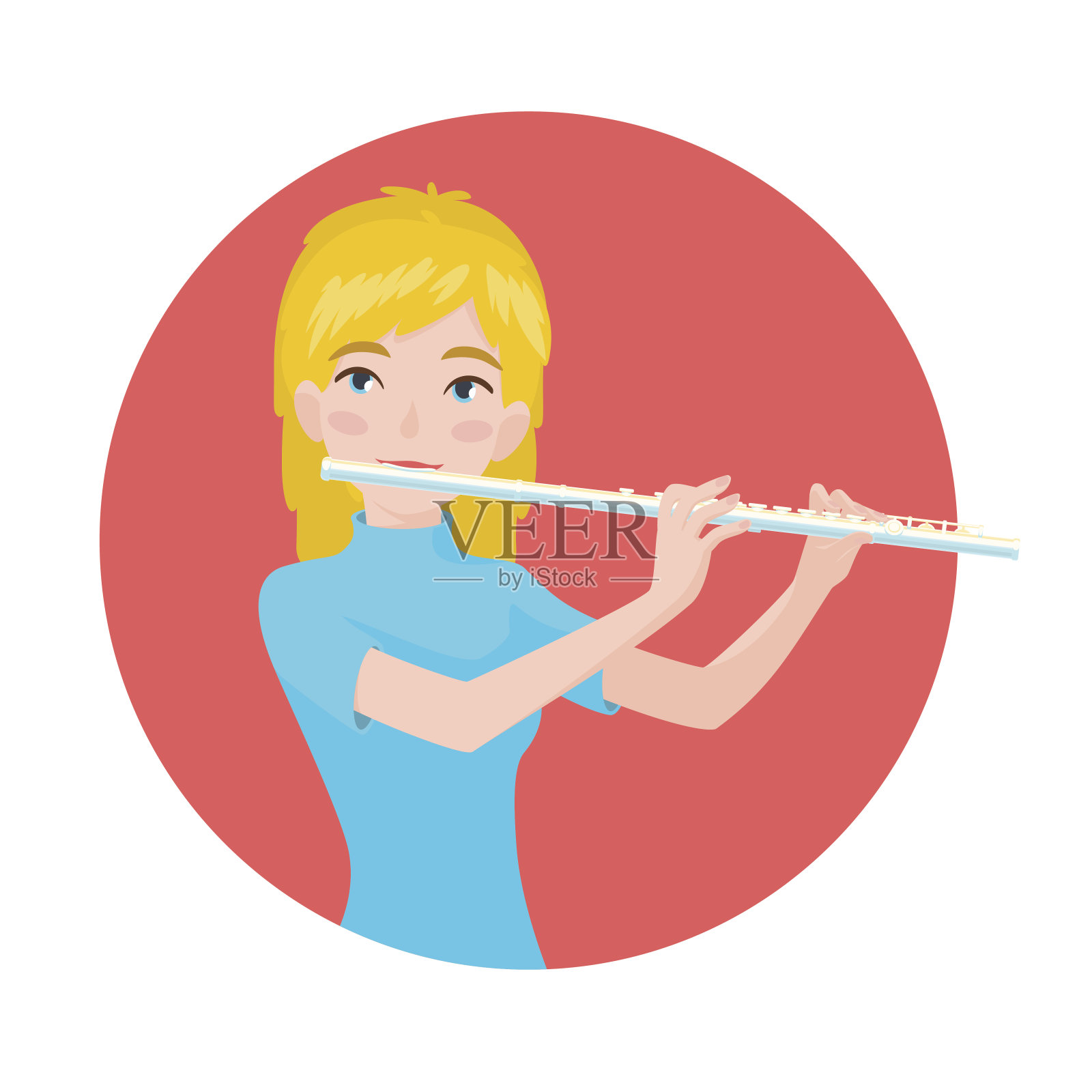 音乐家在演奏长笛。女孩长笛手的灵感是演奏一种古典乐器。向量。插画图片素材