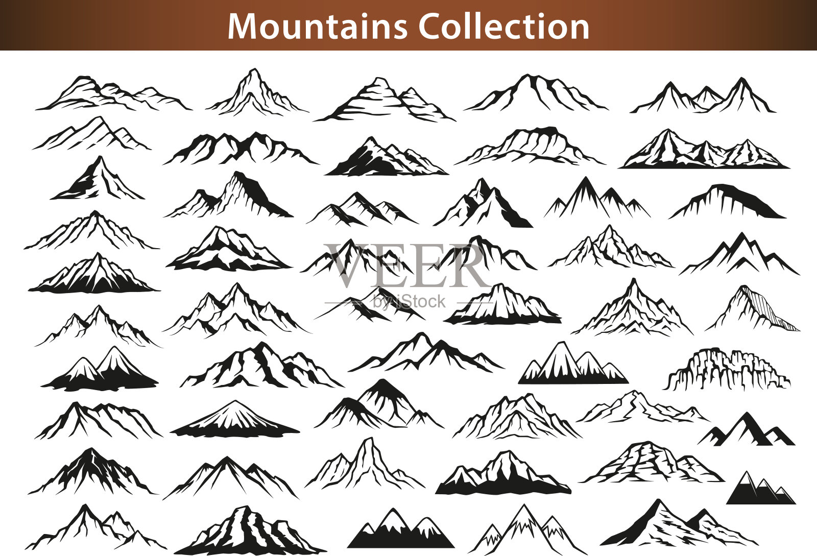 不同的山脉剪影集插画图片素材