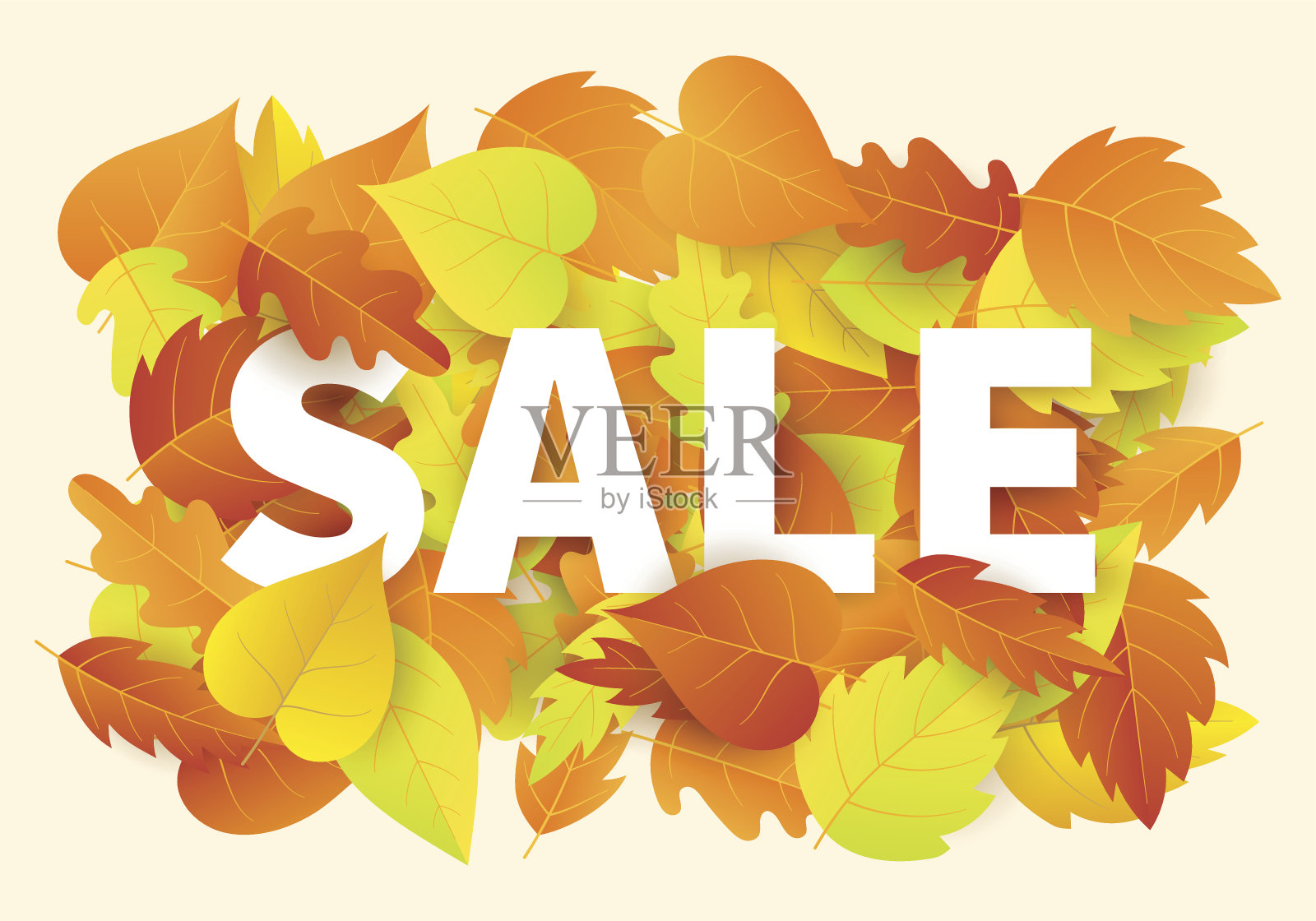 秋季销售横幅模板与鲜艳多彩的秋天树叶插画图片素材