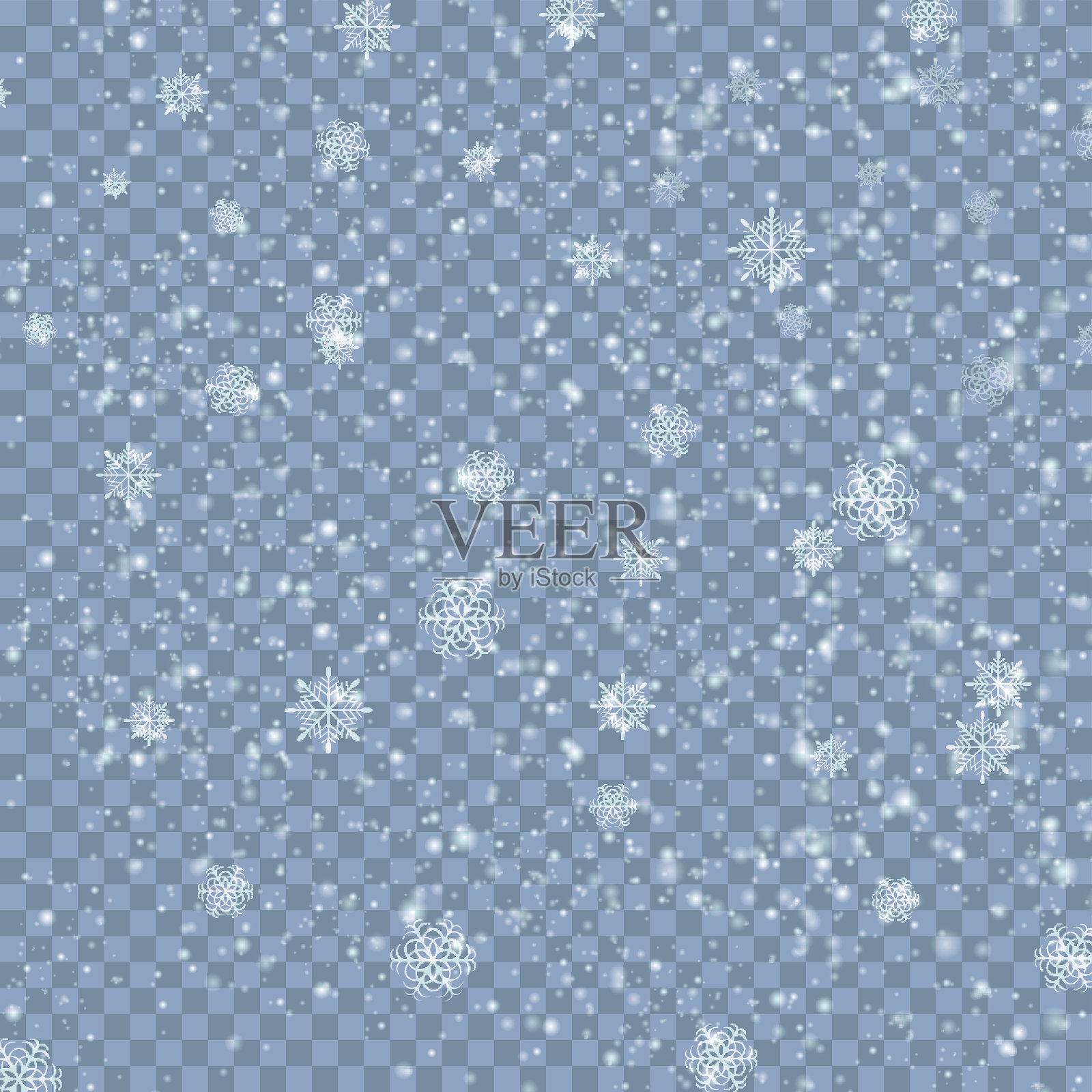 冬天的圣诞，蓝色透明的背景与雪插画图片素材