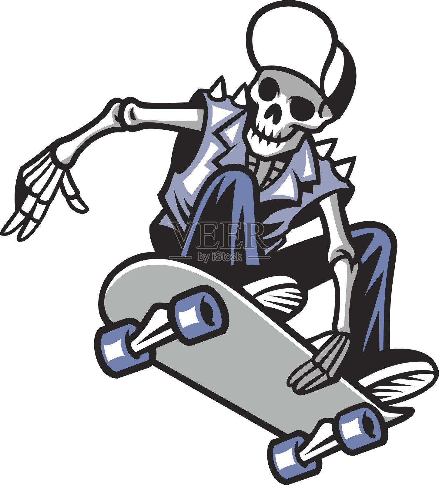 骷髅朋克骑着滑板插画图片素材
