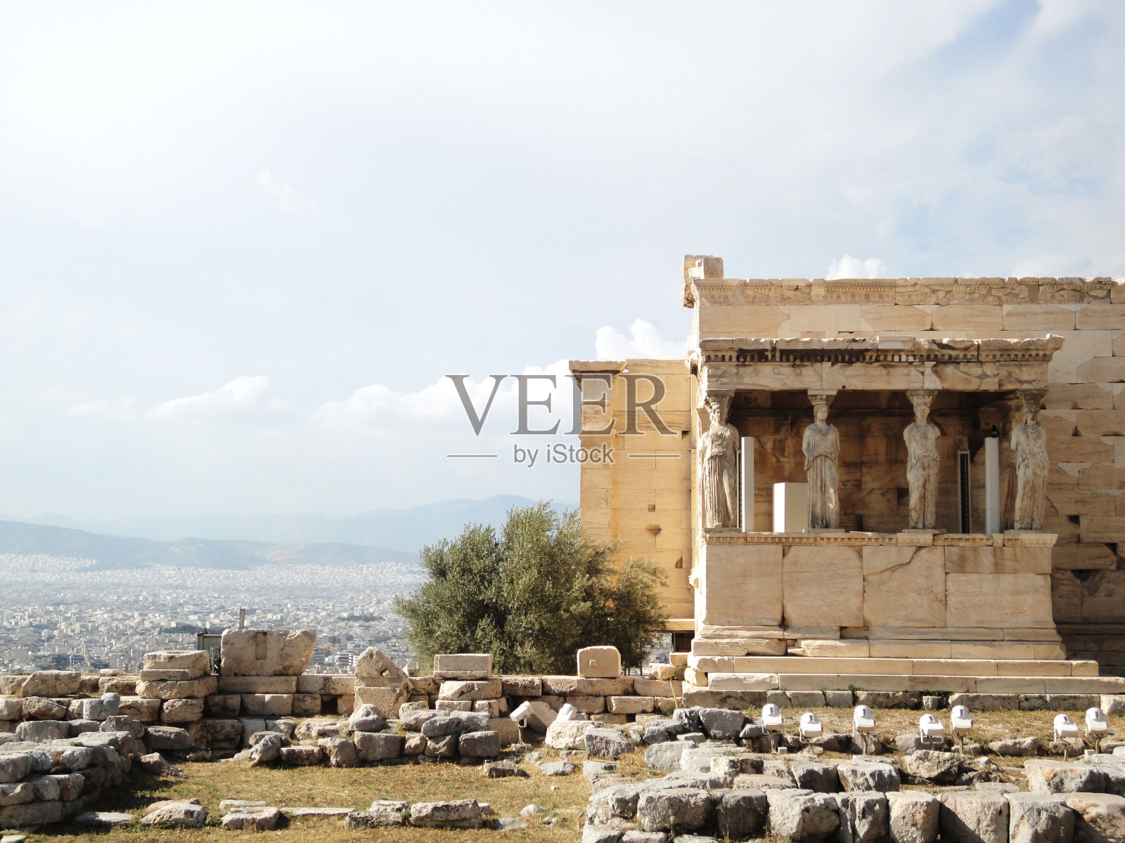 希腊雅典卫城的女像柱，伊瑞克提翁照片摄影图片