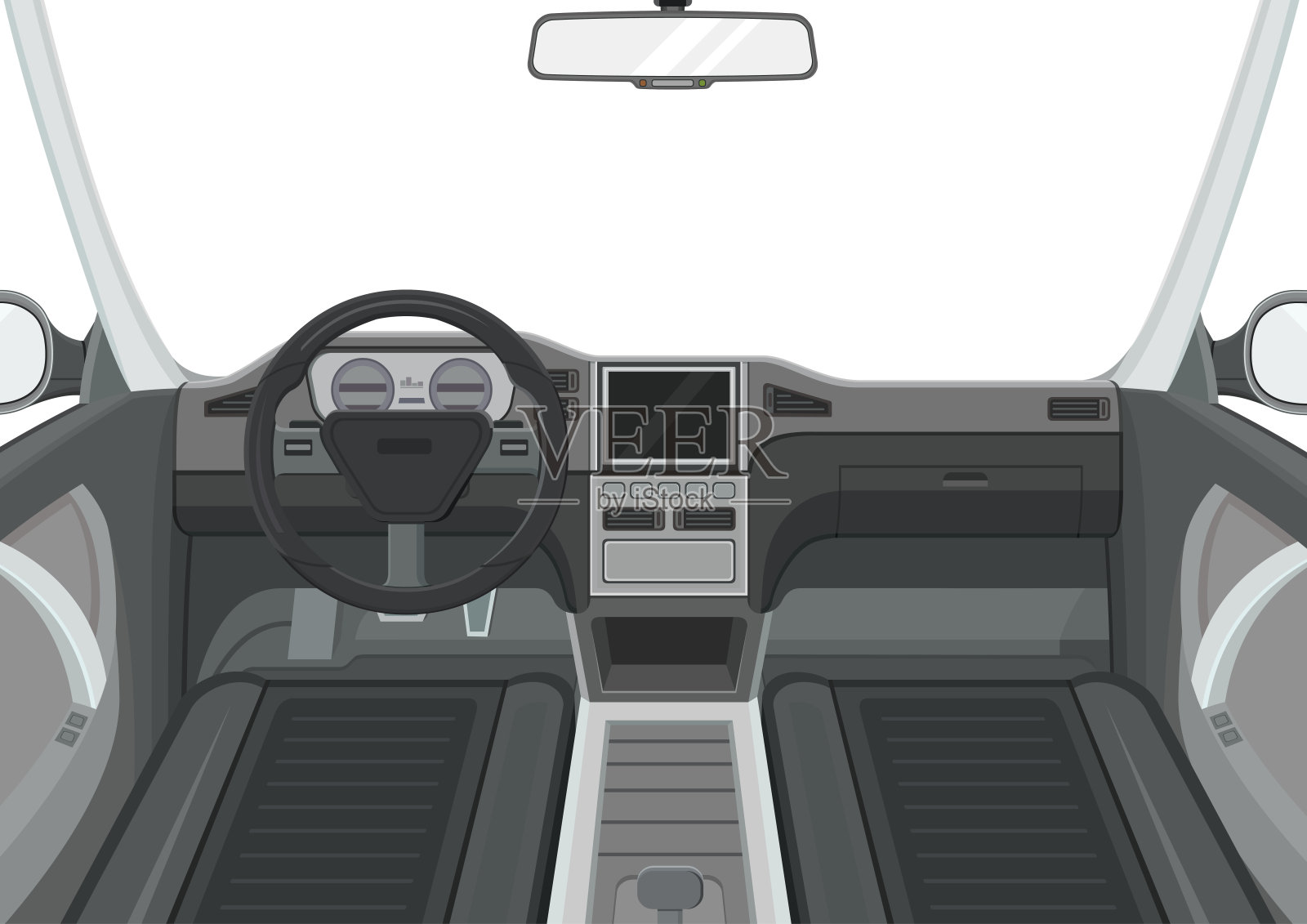 汽车内饰。车的内部视图。仪表板和导航面板。设计元素图片