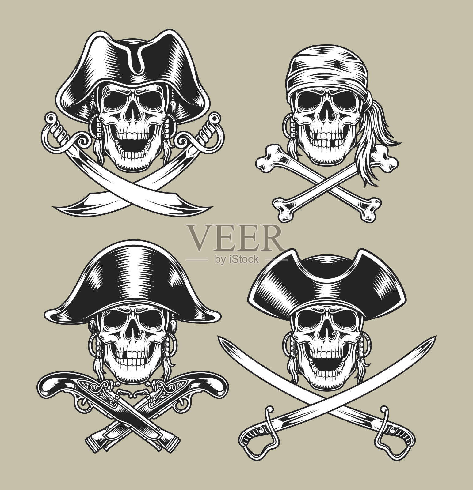海盗骷髅头插画图片素材