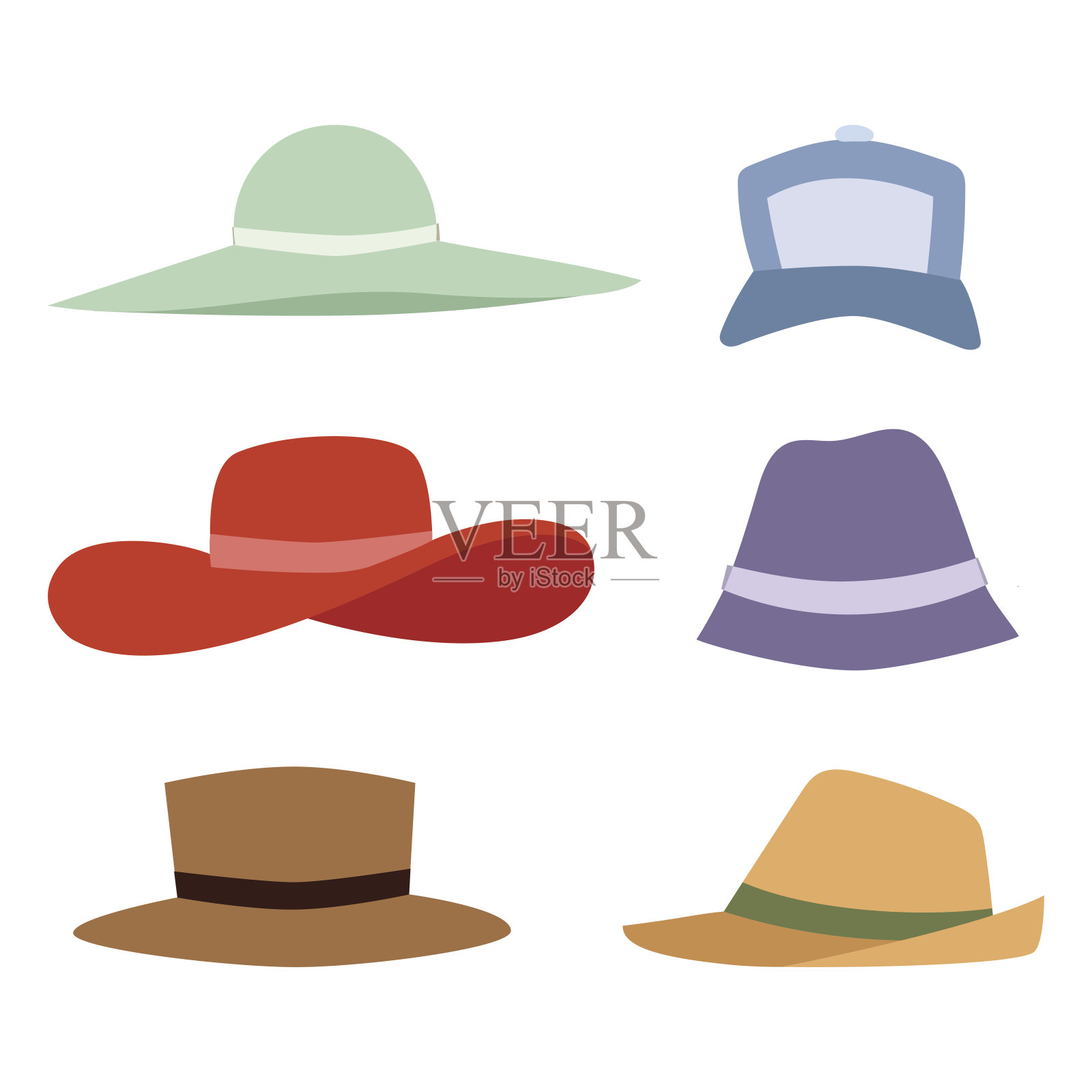 沙滩配饰夏季沙滩帽系列向量时尚沙滩旅行美头保护帽设计元素图片
