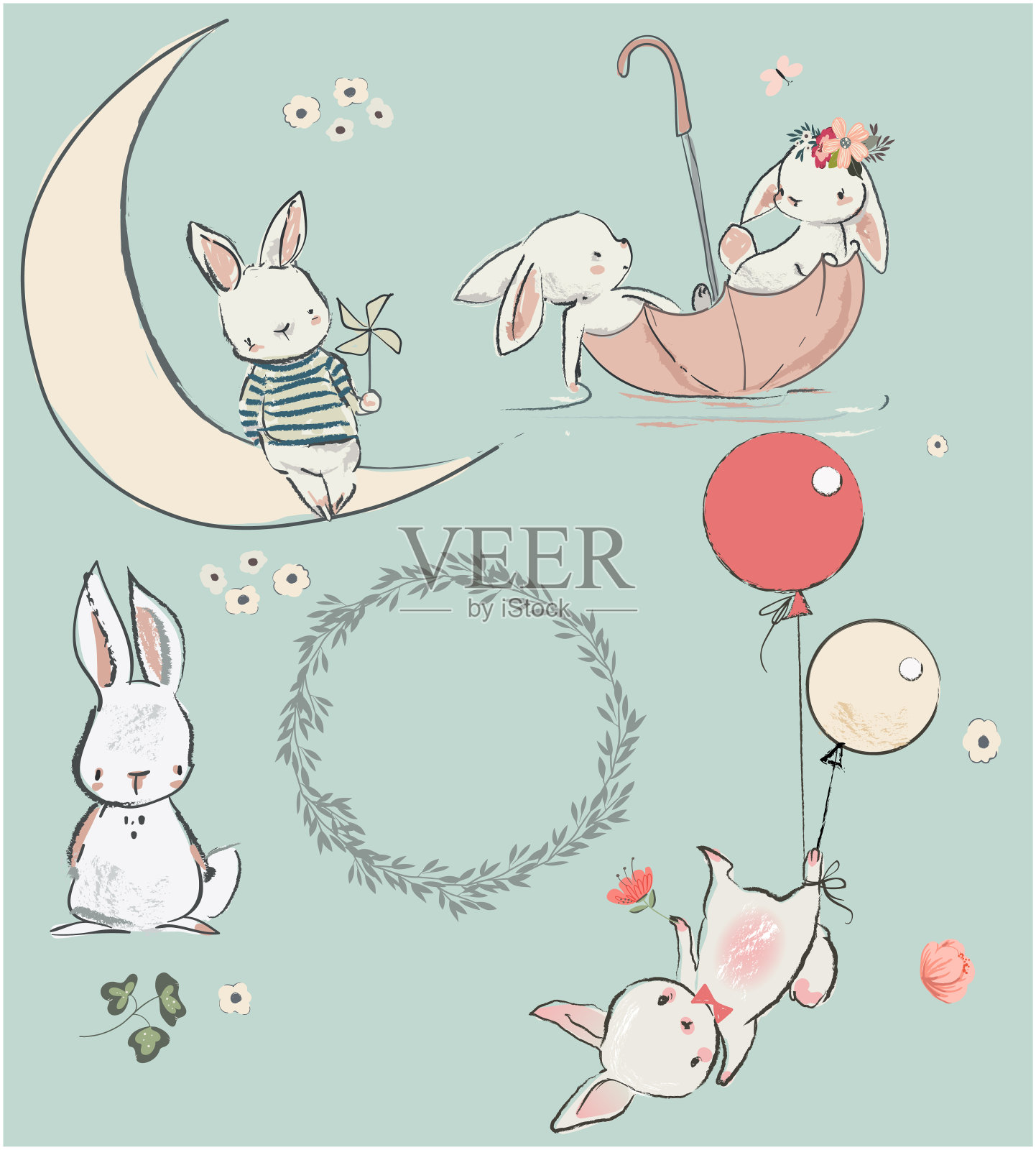配上可爱的兔子插画图片素材