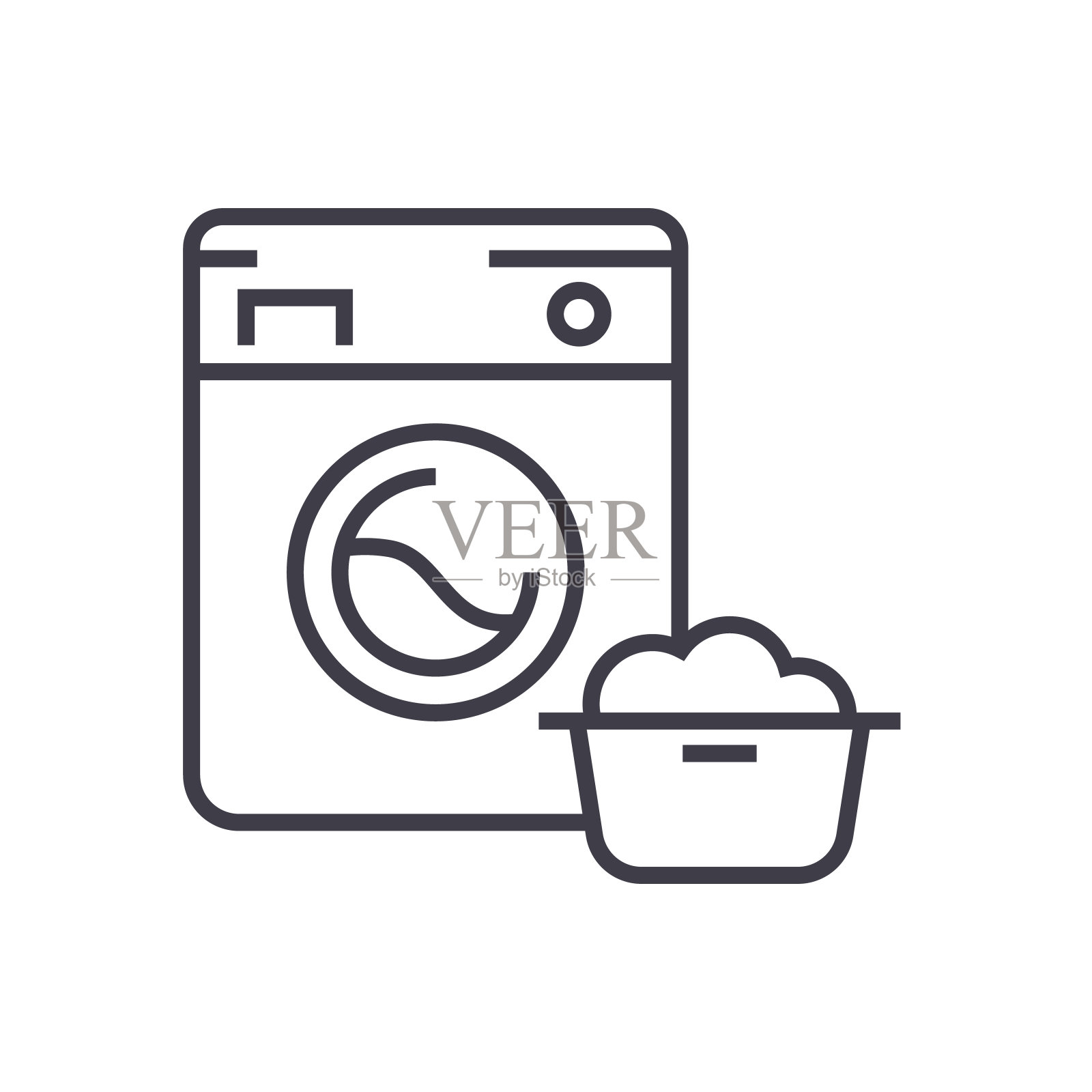 洗衣机，洗衣服务矢量线图标，标志，背景插图，可编辑的笔触图标素材