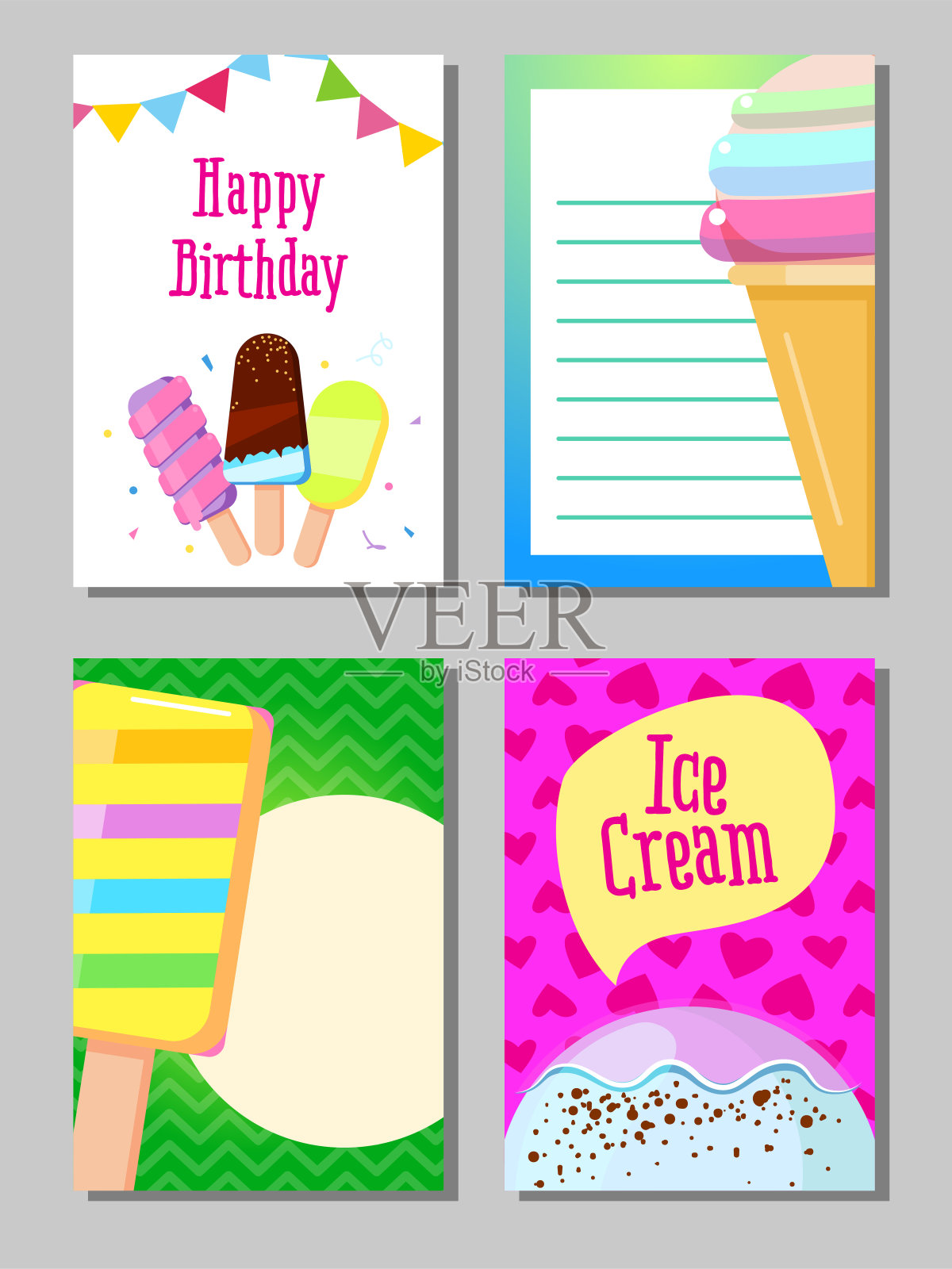 可爱甜蜜的旗帜冰淇淋卡片向量设计模板素材