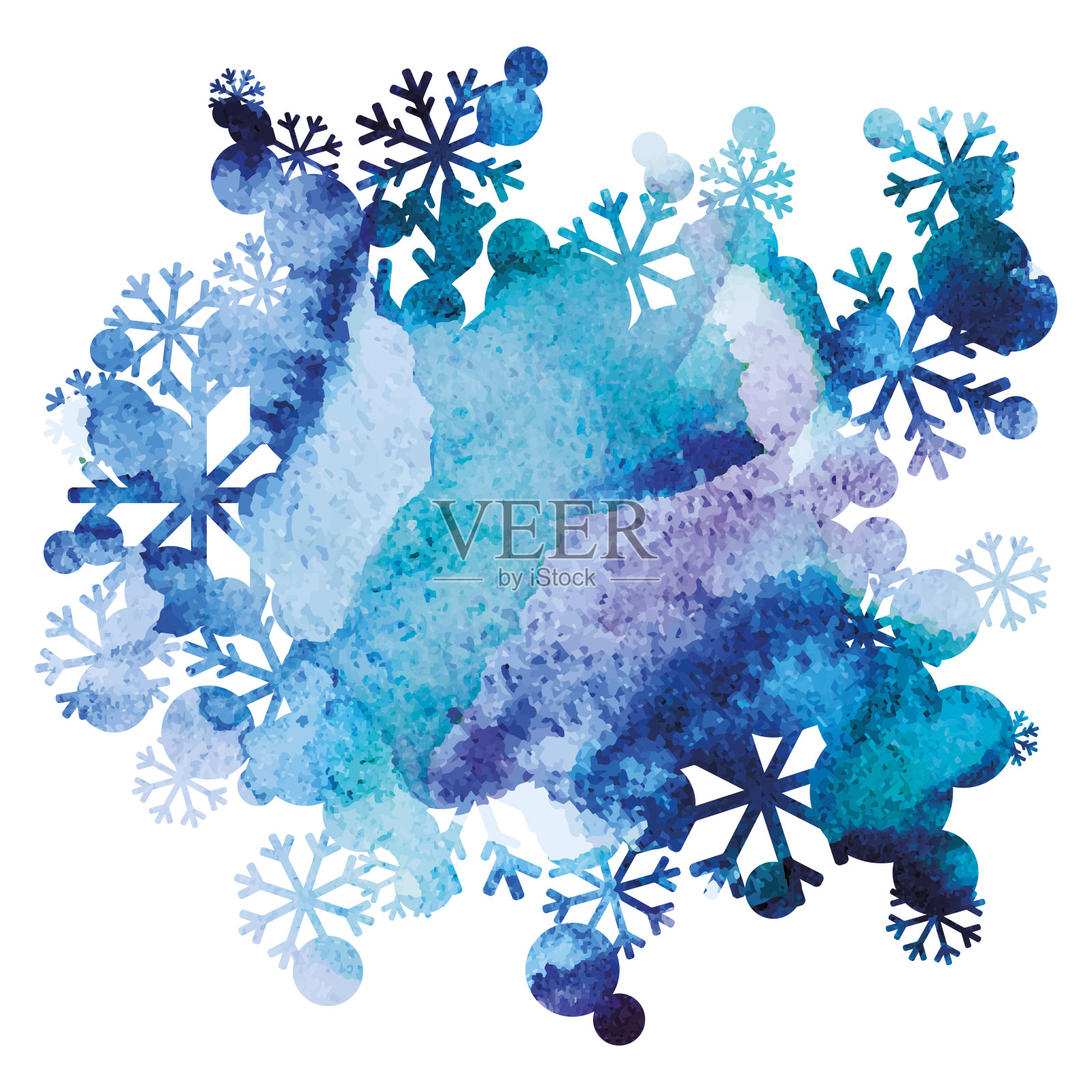 雪花束，手工绘制背景，紫色和蓝色水彩图像，抽象矢量设计艺术设计元素图片