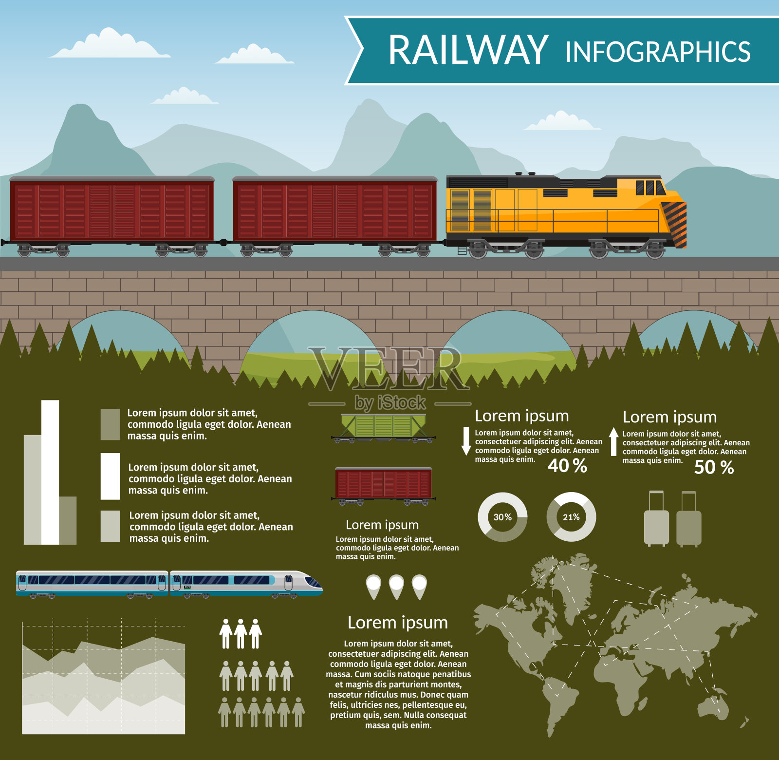铁路列车运输信息矢量背景图设计元素图片