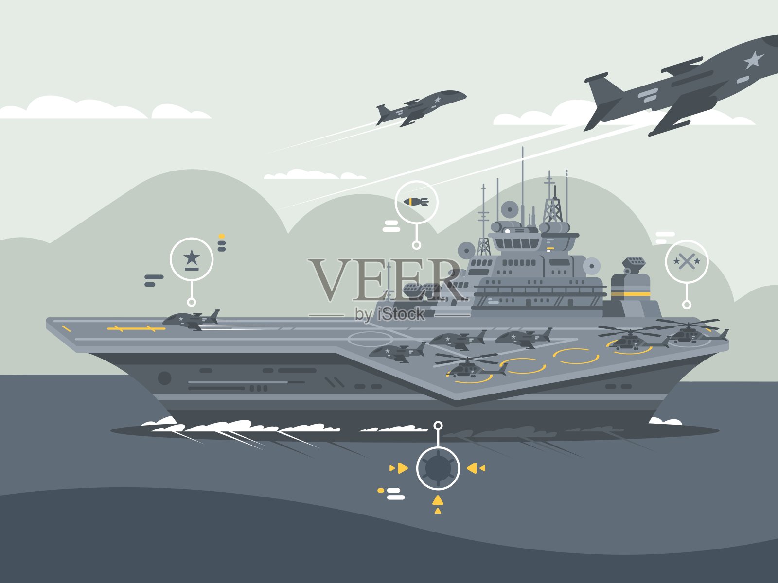 军事航空母舰插画图片素材