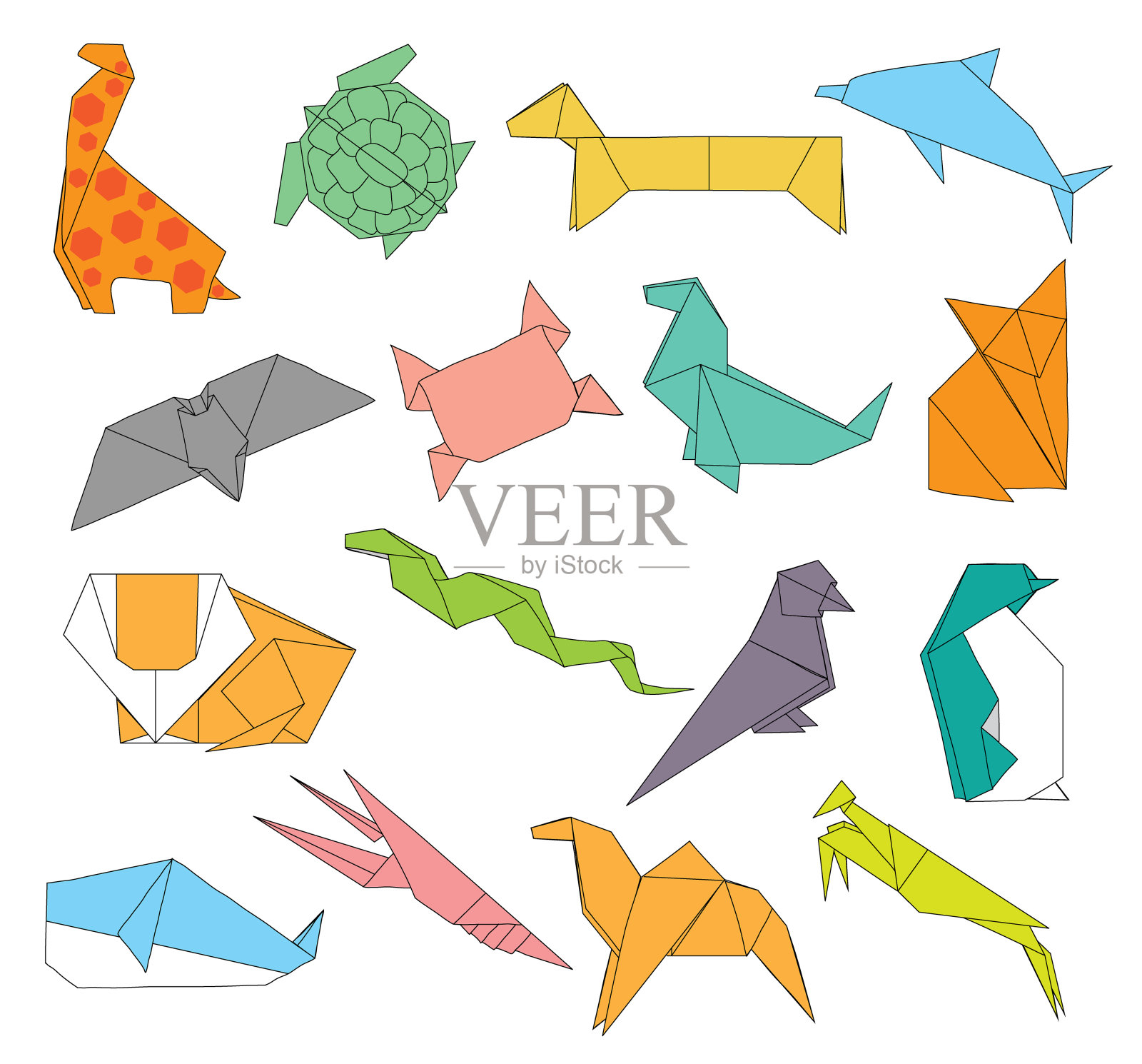 动物折纸野生动物创意装饰2d插画图片素材