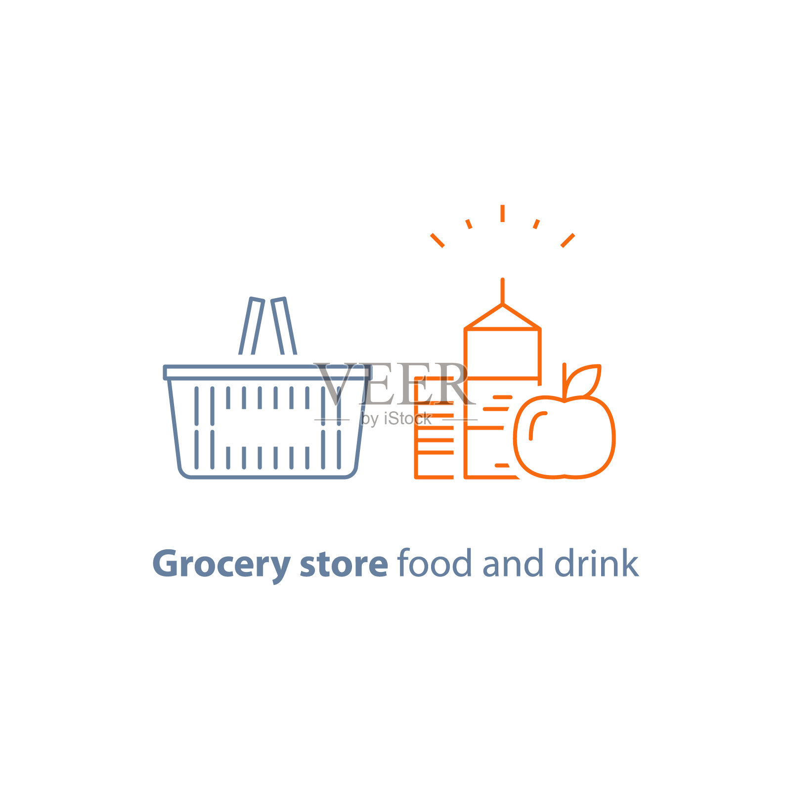 商店篮子，食品和饮料，杂货订单，特别优惠促销，矢量线图标图标素材