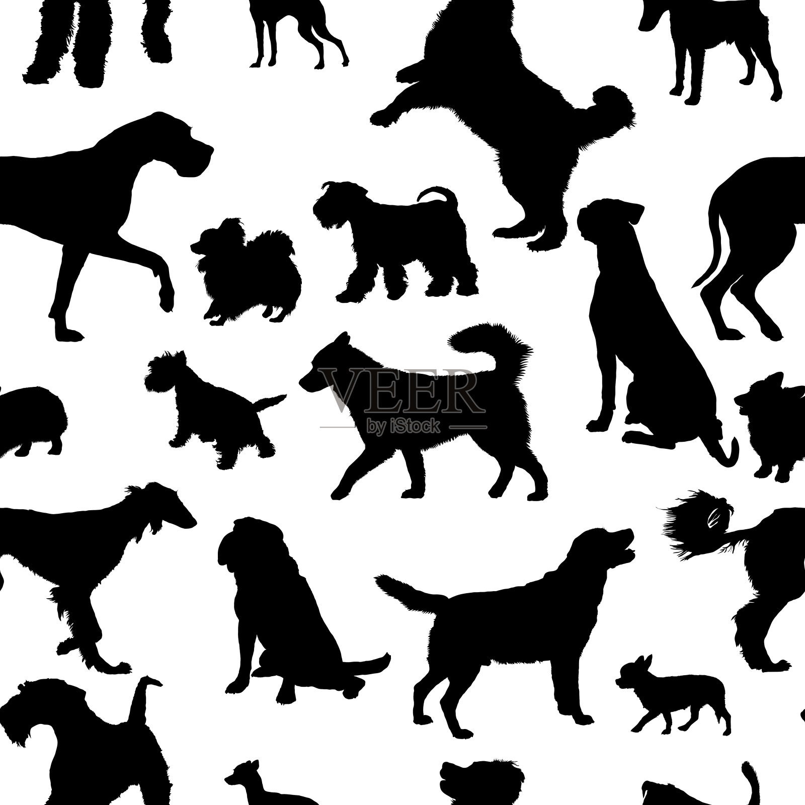 无缝模式与狗的轮廓插画图片素材