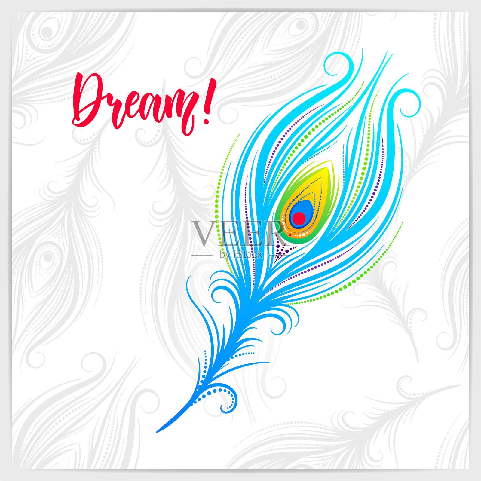 矢量插图美丽的孔雀羽毛与手写的标题。插画图片素材