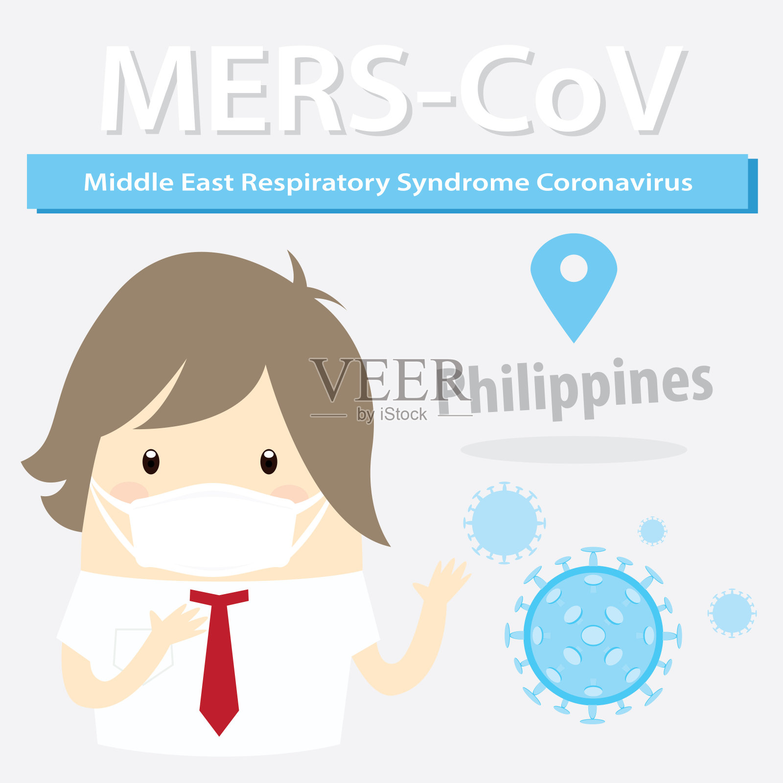 中东呼吸综合征冠状病毒(Mers-CoV)，商人佩戴卫生口罩插画图片素材