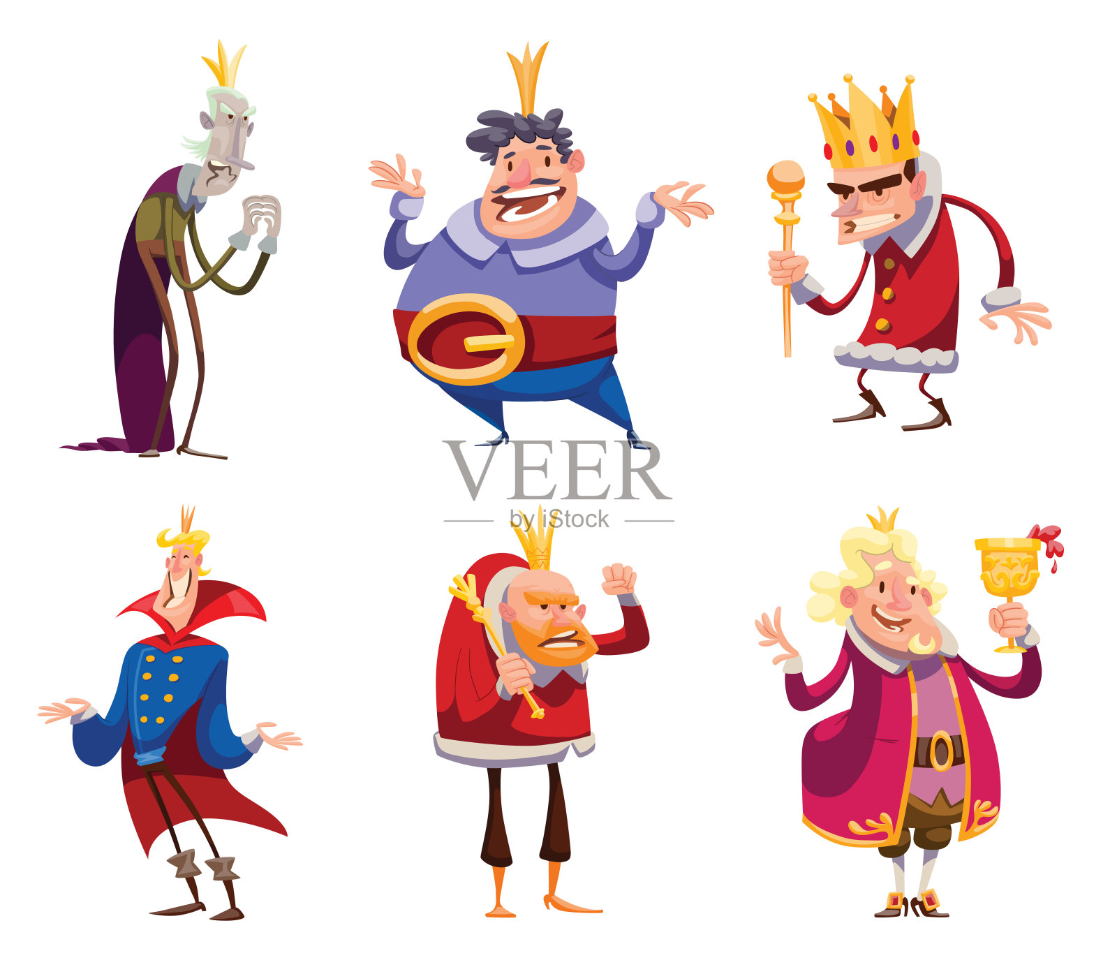 六个有趣的国王插画图片素材