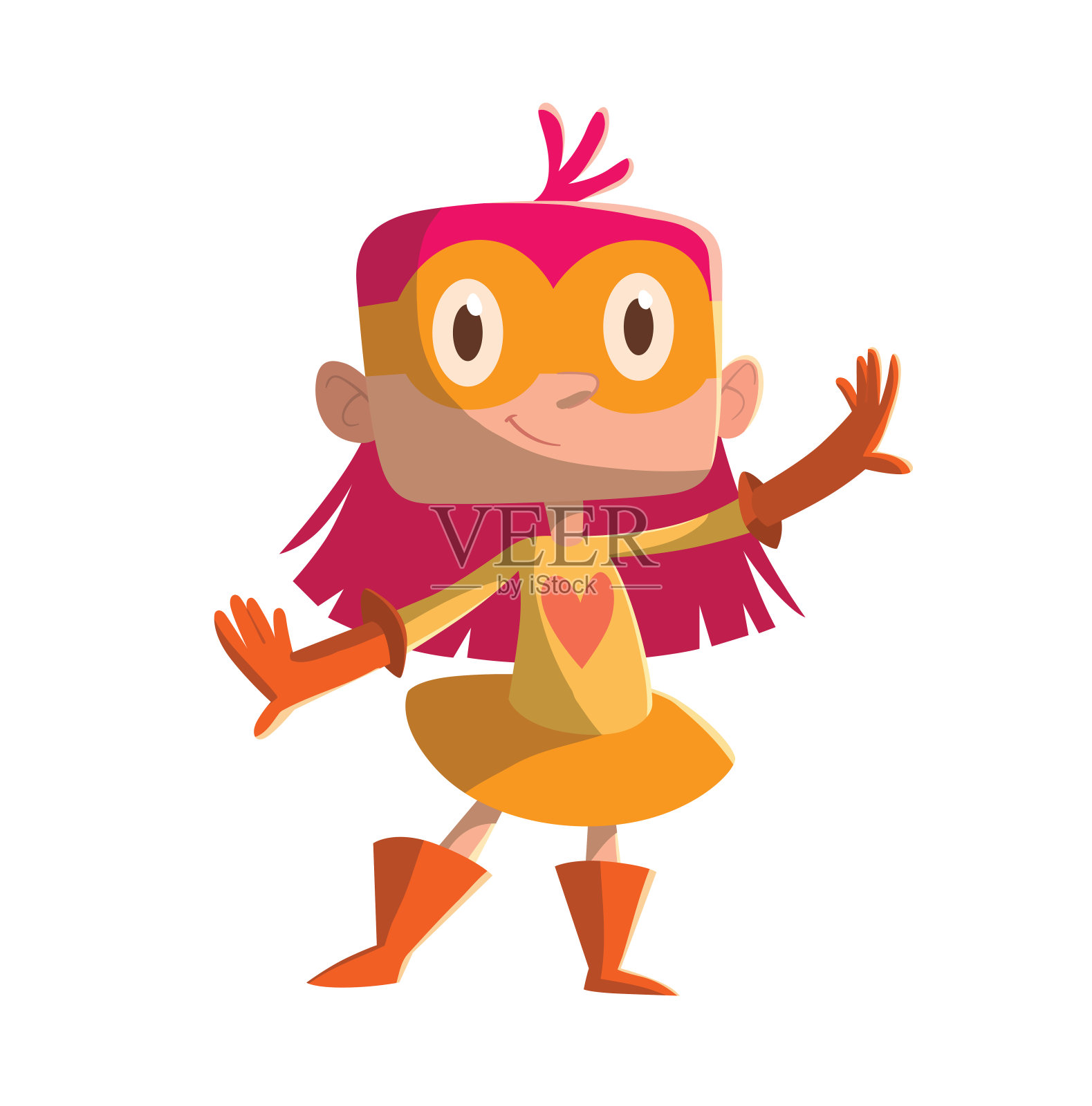 穿着橙色超级英雄服装的有趣小女孩设计元素图片