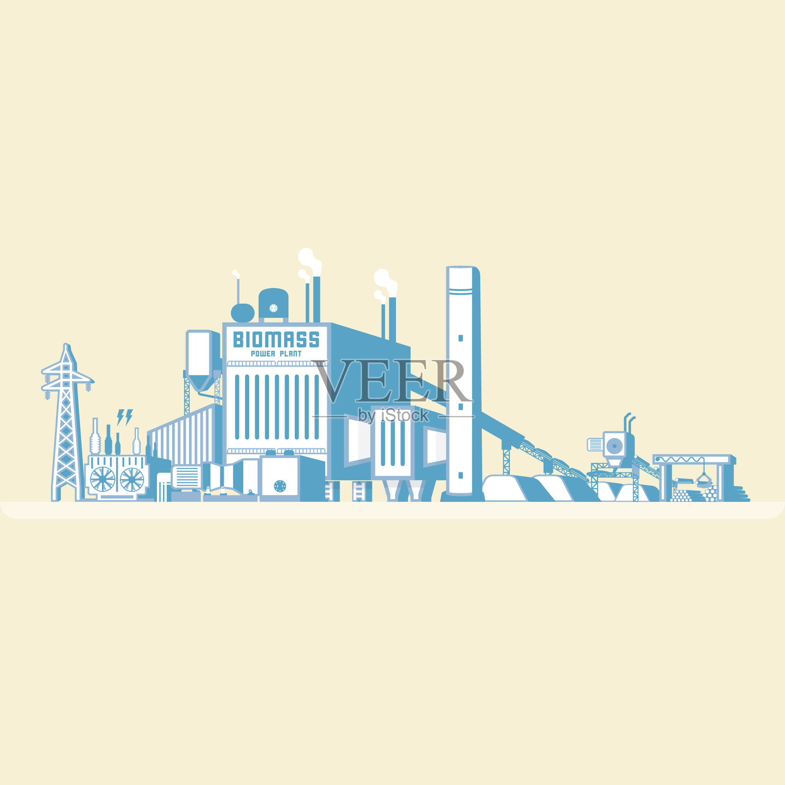 生物质能源，生物质发电厂插画图片素材